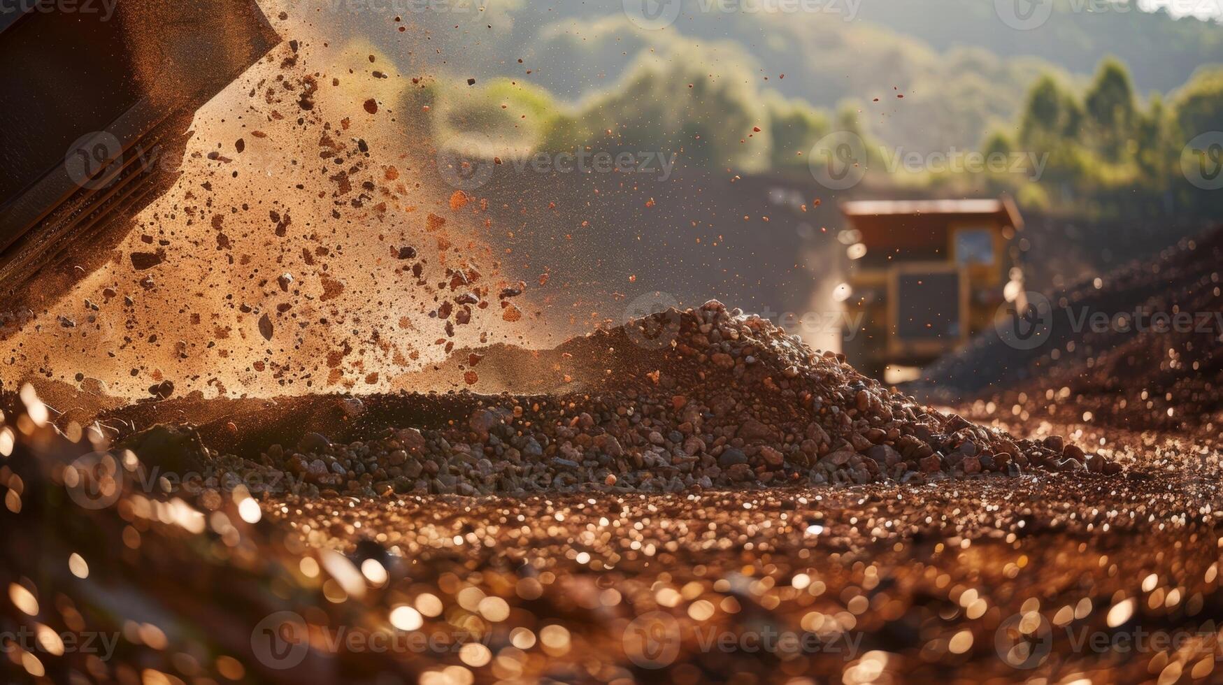 Mountains of bauxite ore being crushed and sorted for processing photo