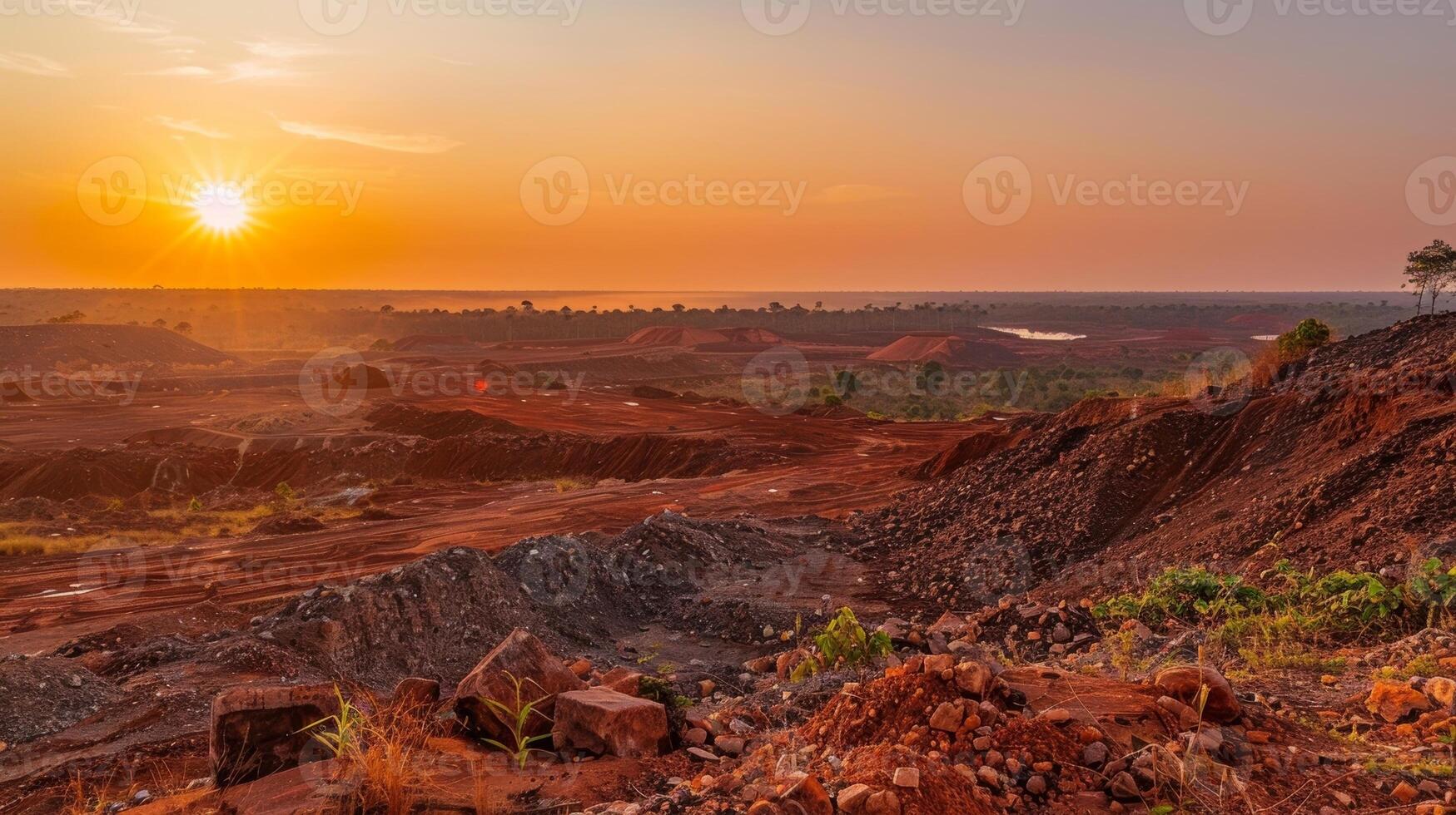 A beautiful sunset over the bauxite mining site showcasing the stark beauty of the landscape and the importance of responsible resource extraction photo