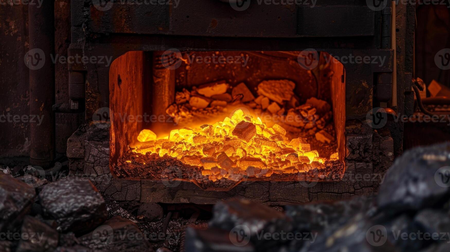 A furnace glowing brightly as it melts down a mix of different metals to create a new unique alloy photo