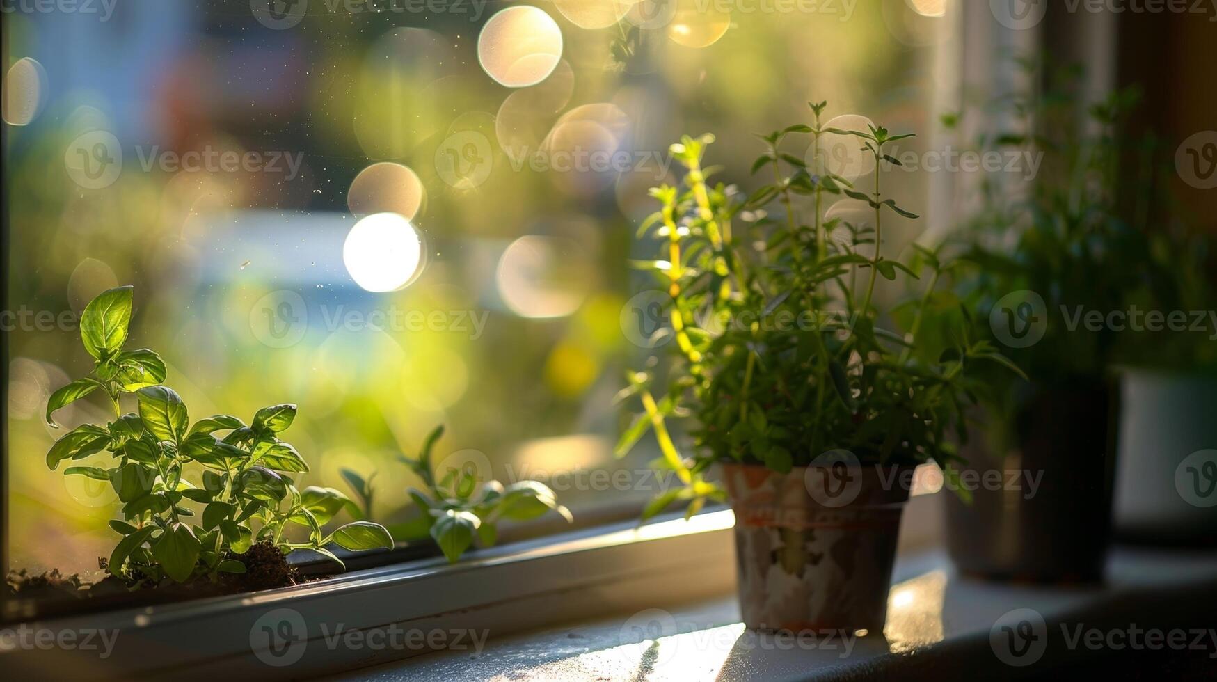 A small herb garden on the windowsill providing easy access to add a pinch of freshness to every dish photo