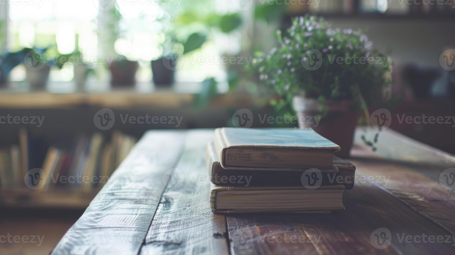 A stack of books with titles such as Healing from Within and Finding Your Inner Strength on a wooden table photo