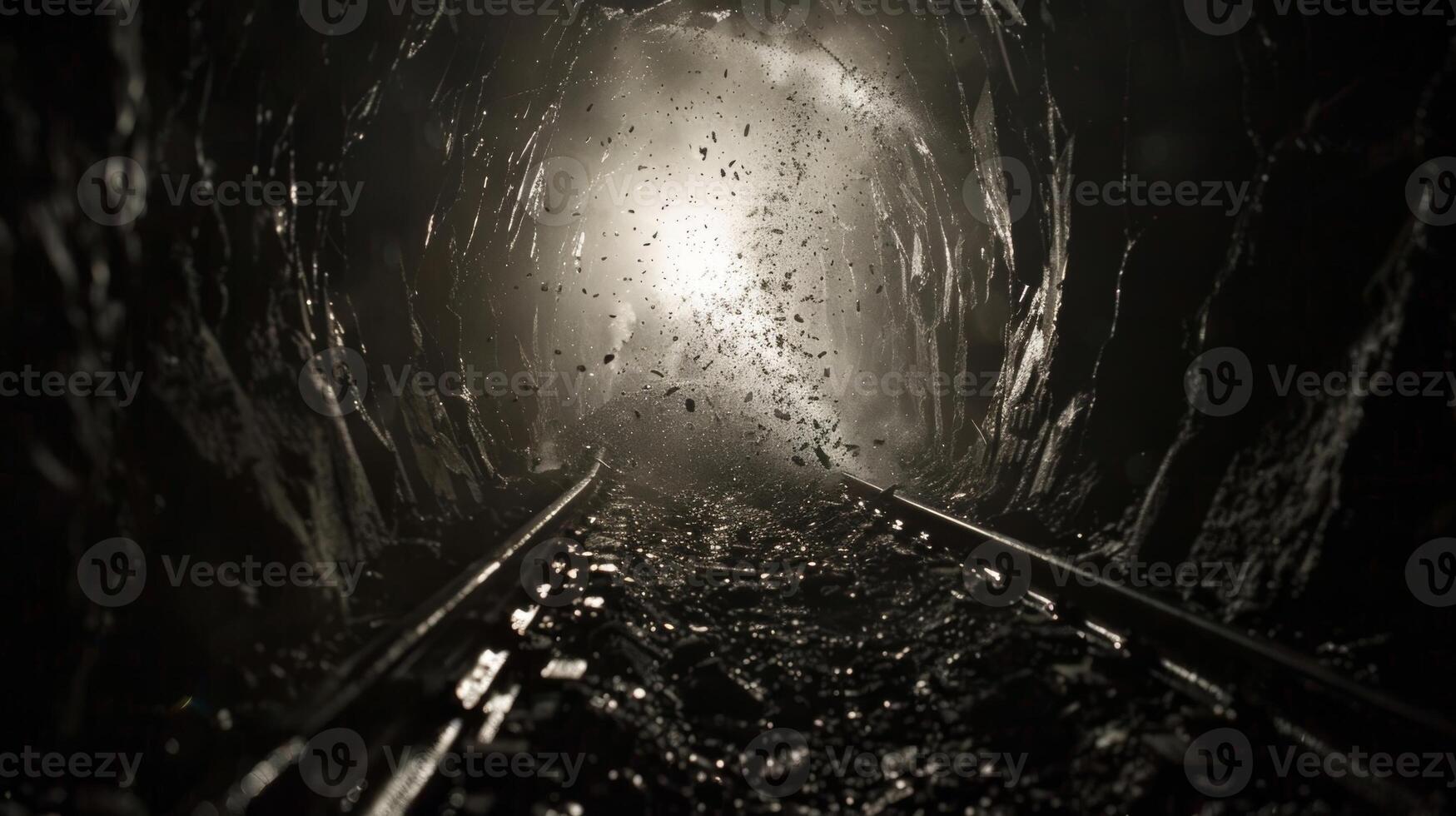 The rumble of explosives being set off deep within the mine to extract coal photo
