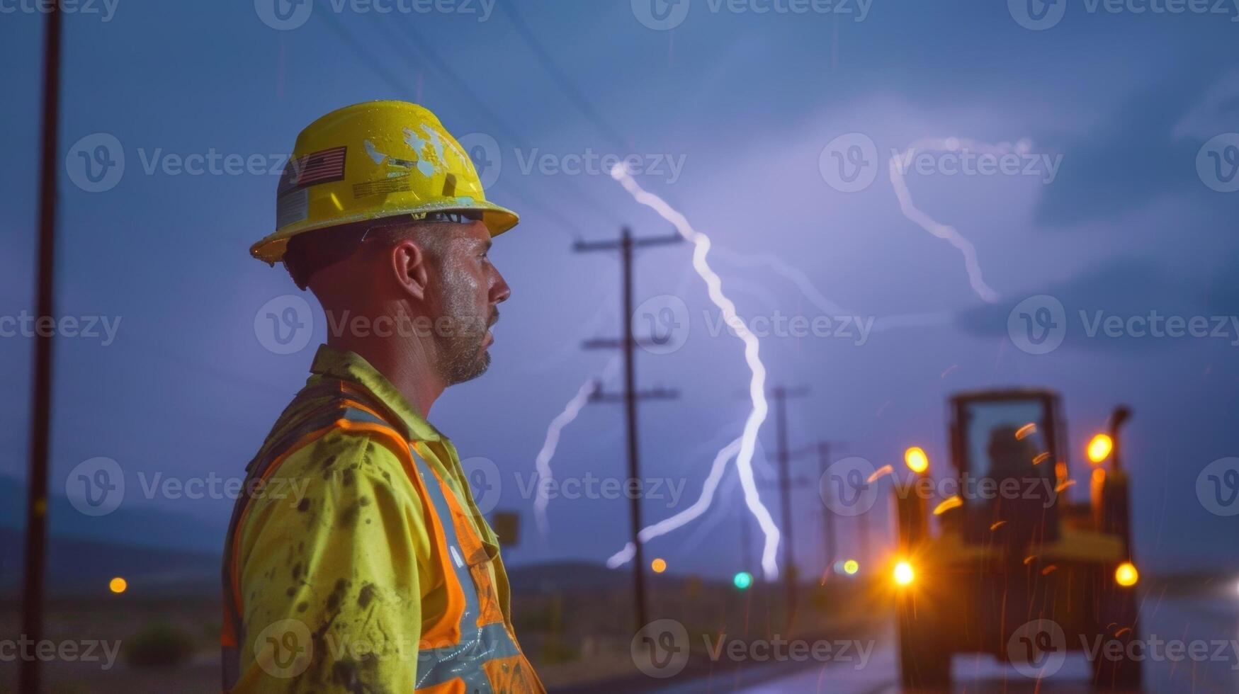 Safety precautions are in place to protect workers from lightning strikes during a severe thunderstorm highlighting the importance of prioritizing safety during challenging weathe photo