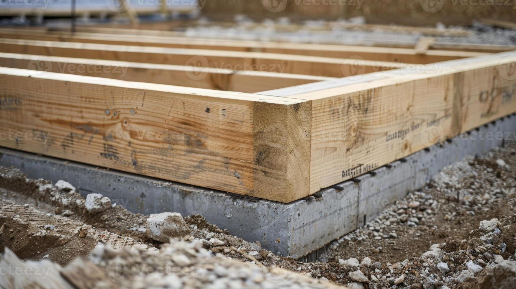 The foundation for a prefabricated house being laid out and prepared for assembly photo