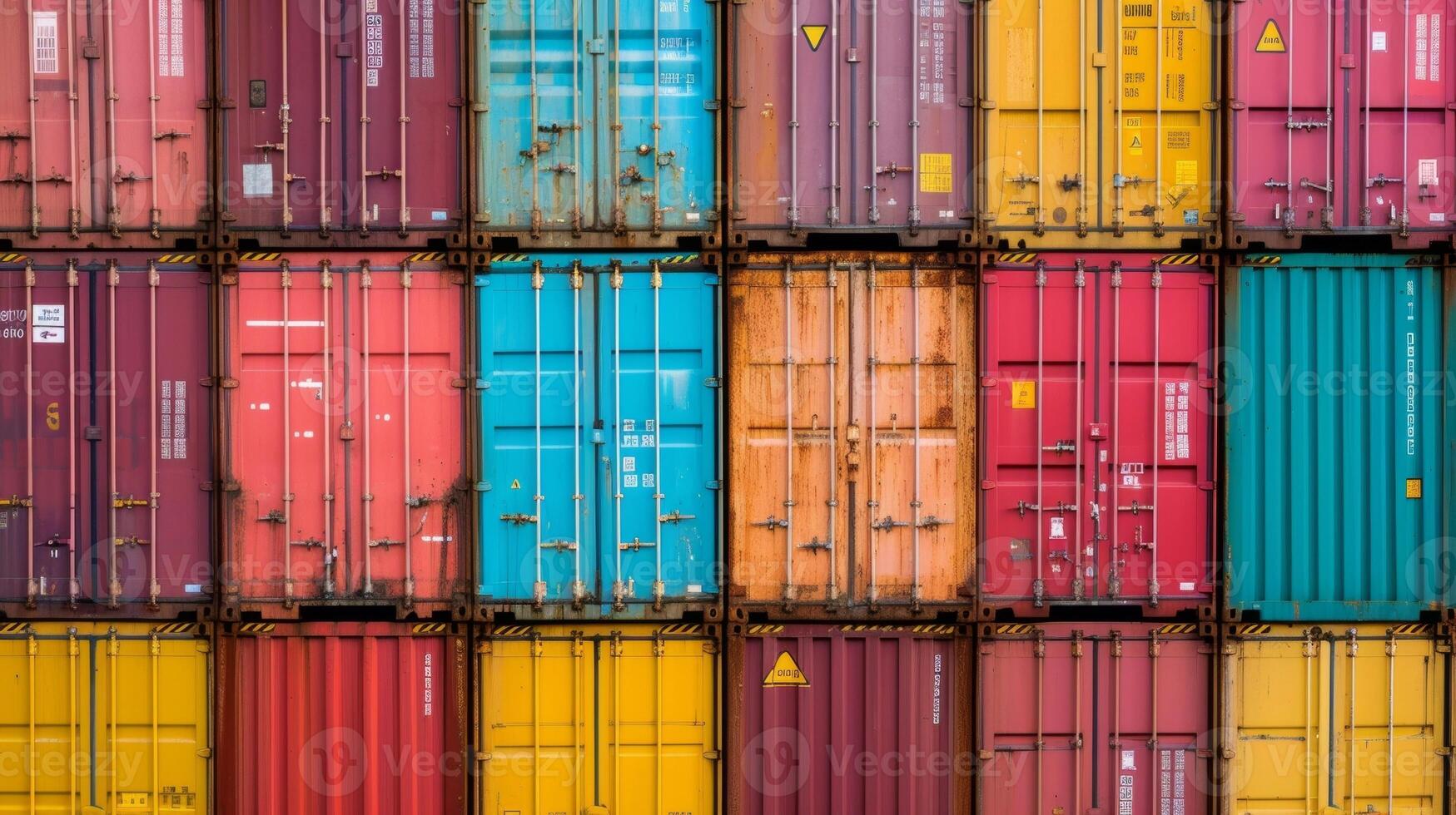 A closeup of a large stack of shipping containers labelled with their individual carbon footprint scores showing the companys commitment to sustainable transportation practices photo