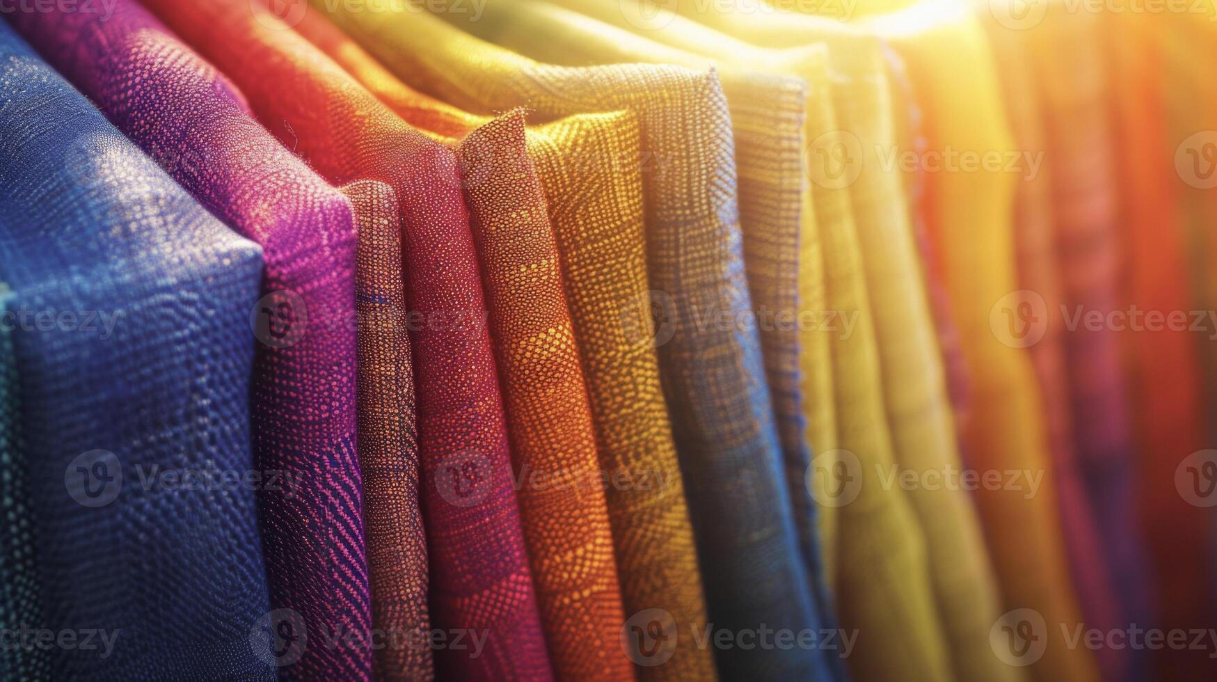 The vibrant colors of fabrics and textiles illuminated by the backlight of the sun photo