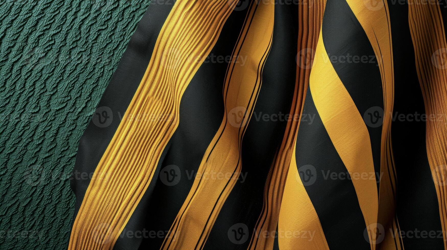 A statementmaking ensemble featuring wide mustard yellow and black stripes set against a deep forest green background for a bold and eyecatching contrast photo