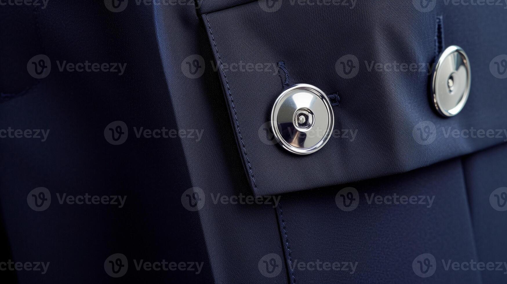 A navy blue jumpsuit with silver button accents and a tailored fit capturing the sleek and polished look of a military uniform. Ideal for a work conference photo