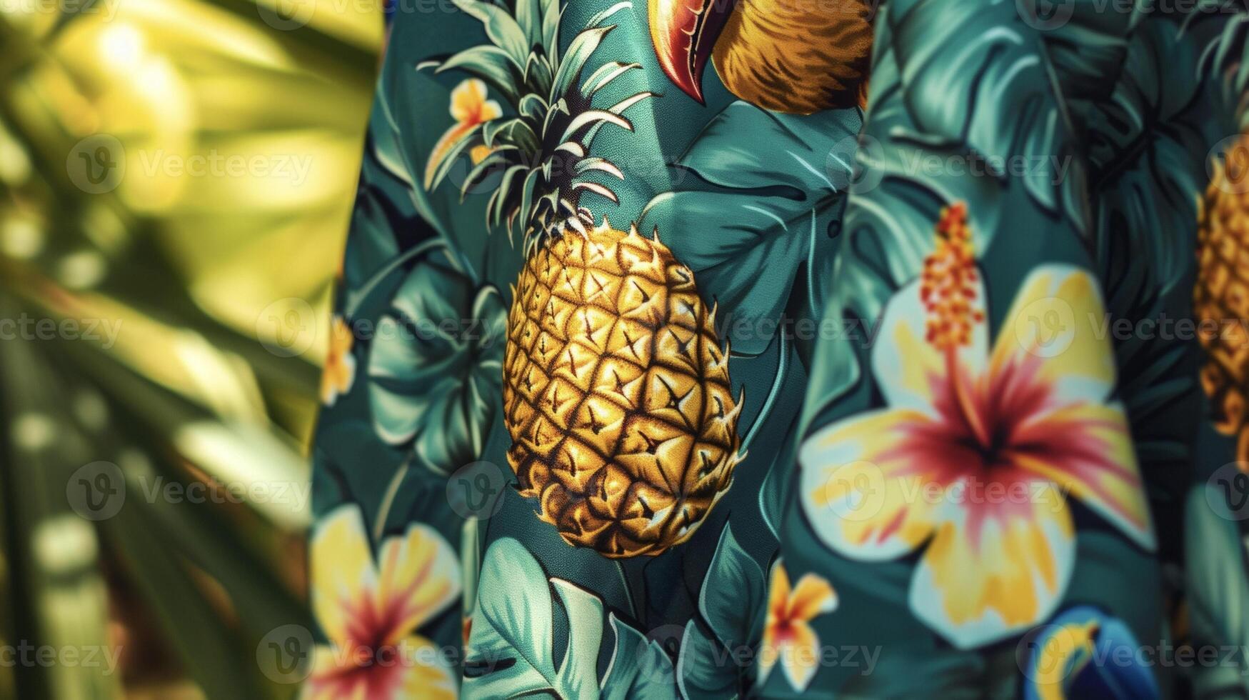 Turn heads at the resort in this bold Hawaiian print romper complete with pineapples toucans and hibiscus blooms photo