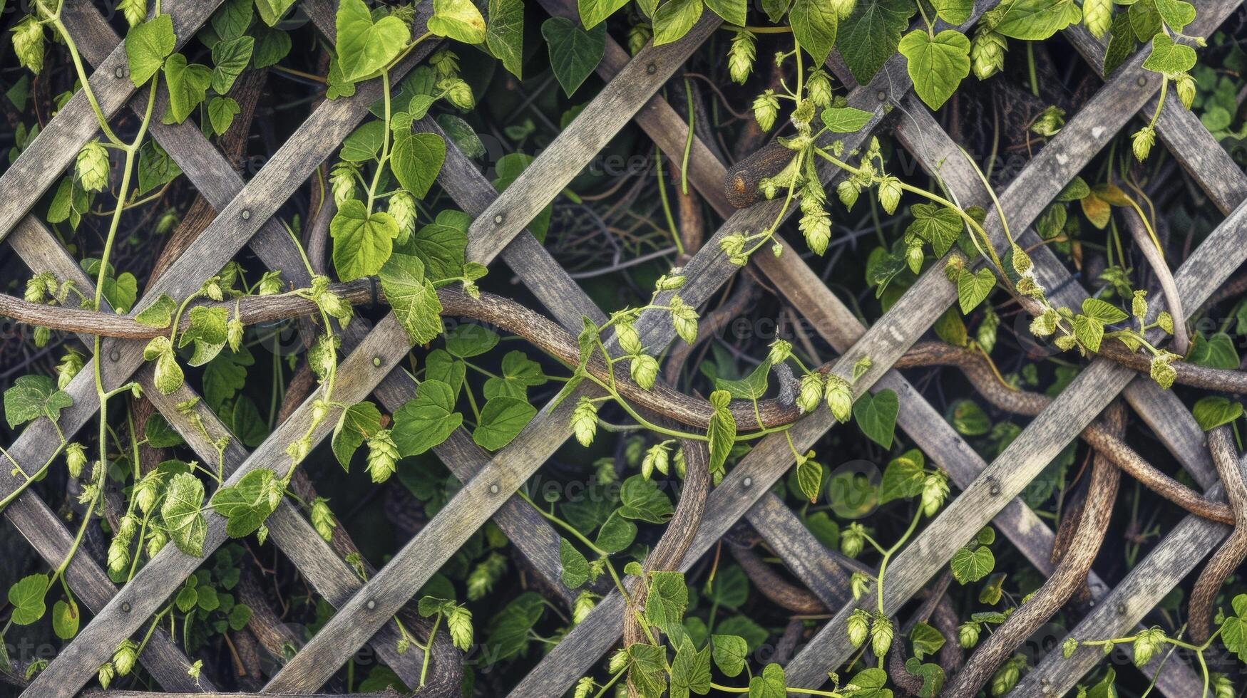 The intricate pattern of hop vines twisting and twining around a supporting trellis like a natural work of art photo