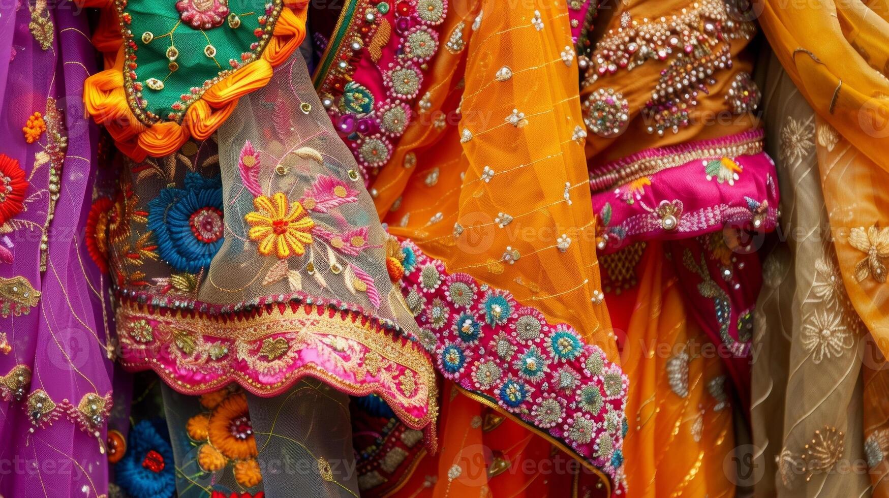 A burst of bright colors in the form of traditional Indian clothes and jewelry worn by people during Diwali symbolizing joy and prosperity photo