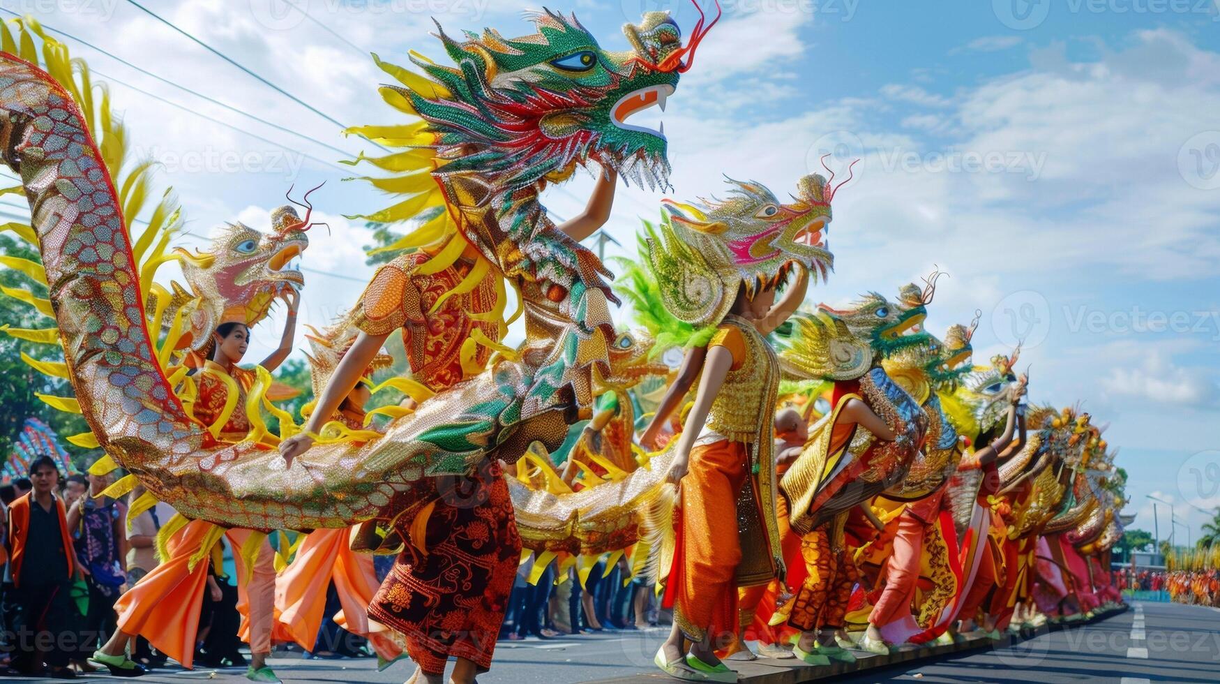 A cultural extravaganza showcasing the rich traditions and history of a country through elaborate floats and performances photo