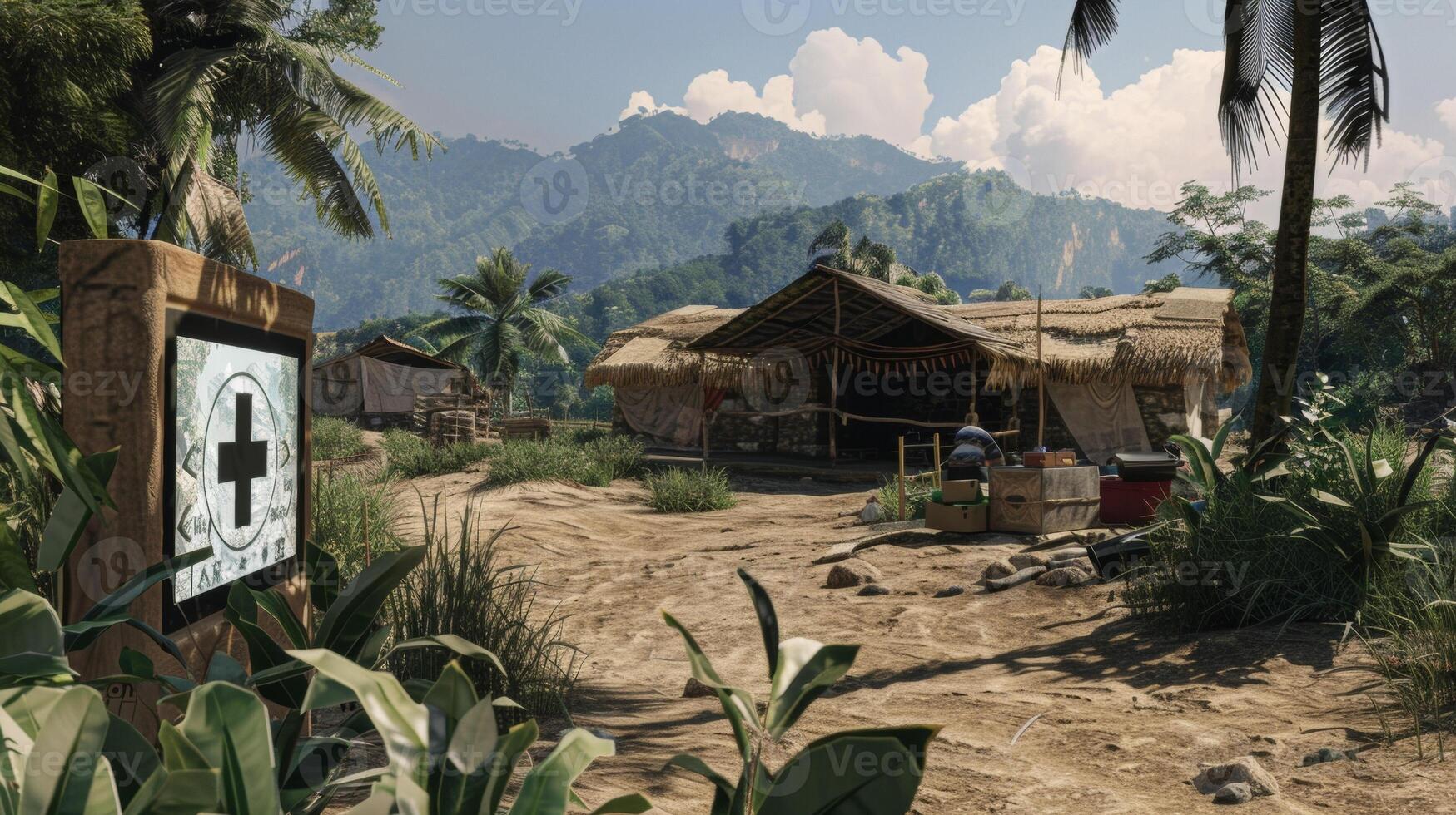 The image of a remote village on a VR screen where EMS trainees are learning how to successfully implement first aid and basic life support in areas with limited resources photo