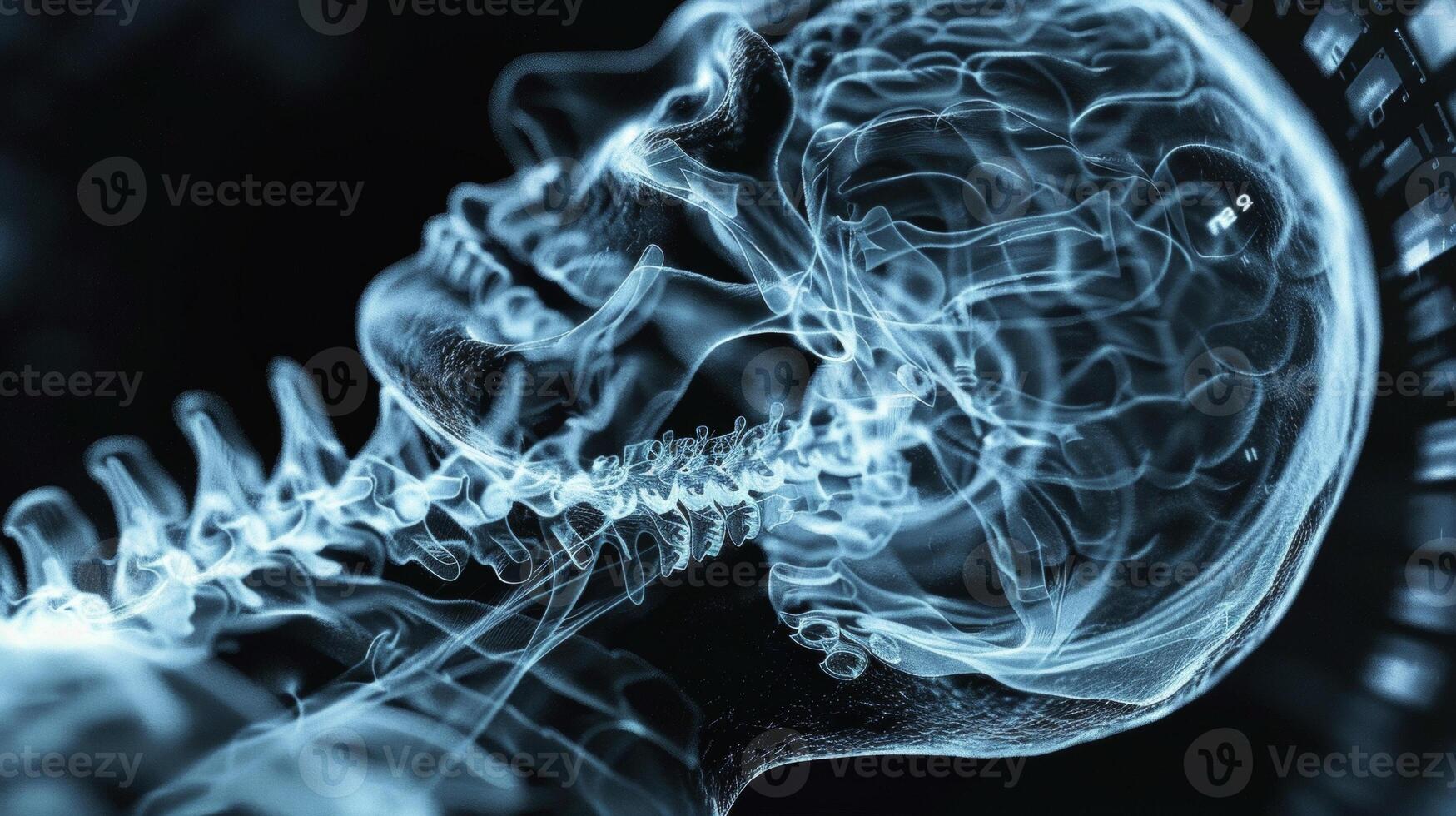 A closeup of an ultrasound image showing the development of a babys spinal cord with AI technology providing measurements and analysis for early detection of spinal abnormalities photo