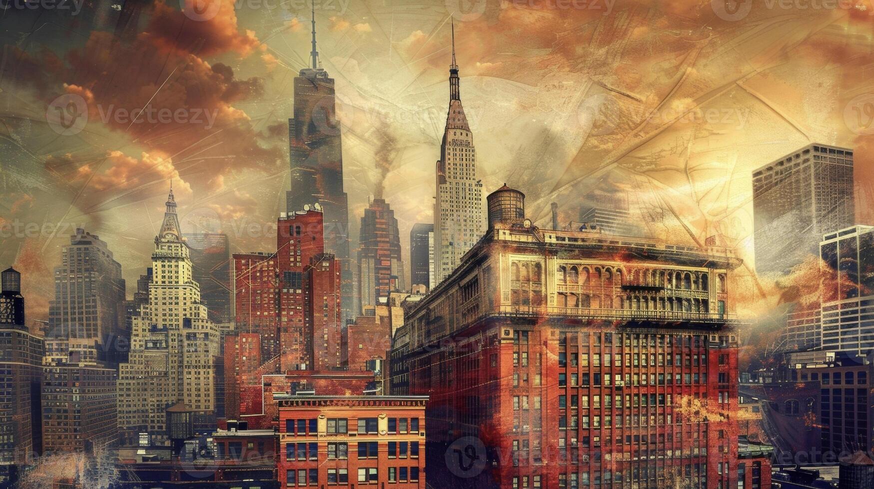 The interplay between soaring skysers and elegant vintage edifices creates a stunning visual contrast in the city skyline photo