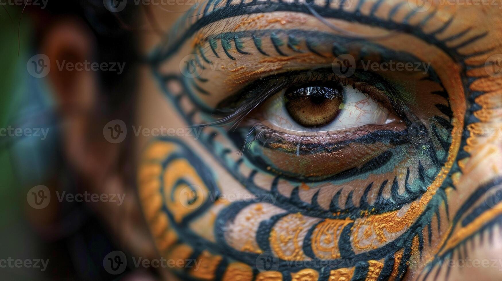A womans face adorned with intricate facial markings represents the importance of ancestral wisdom in traditional healing practices photo