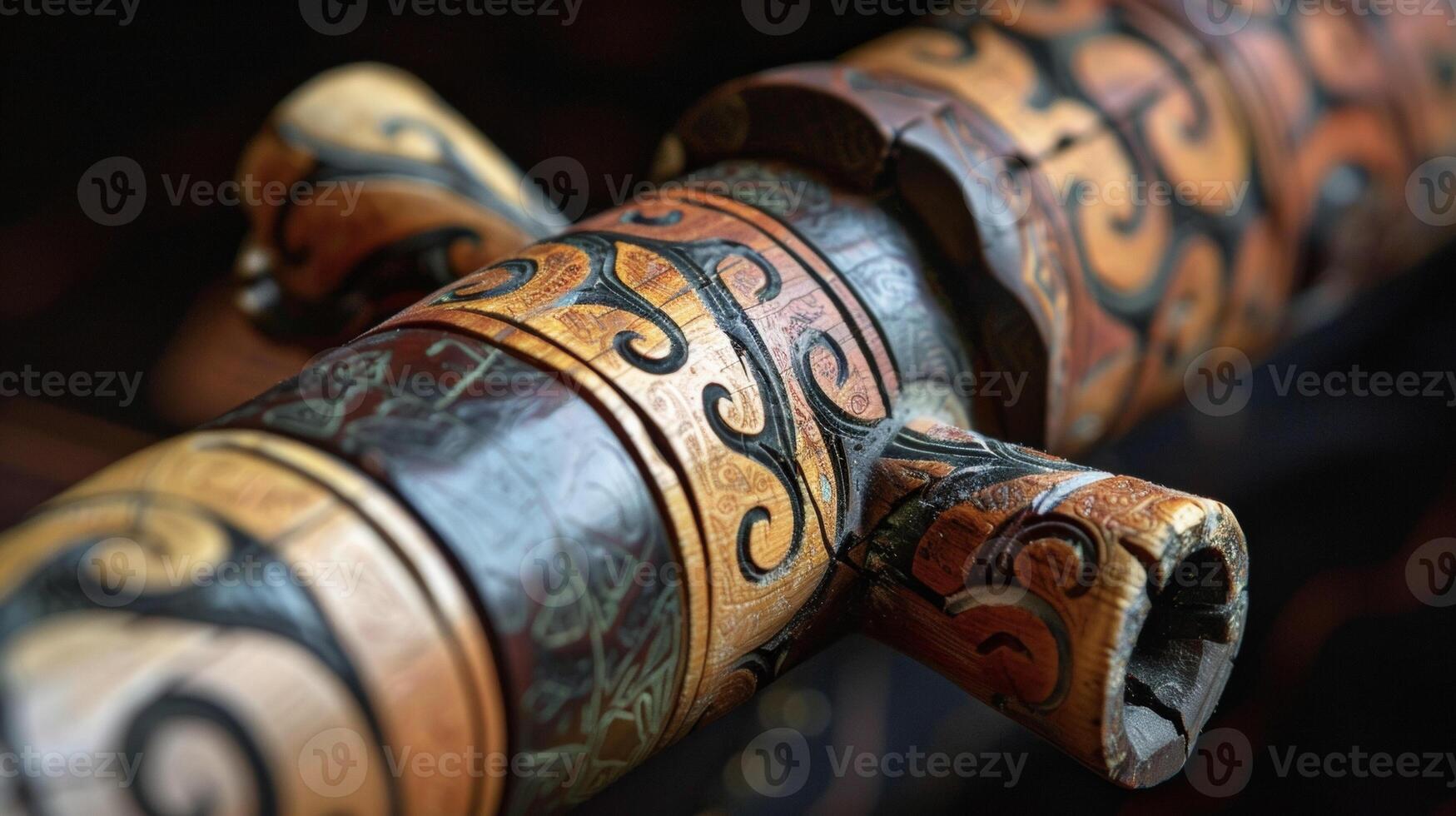 A closeup of a handmade ritual pipe used in spiritual ceremonies and believed to carry prayers up to the heavens photo