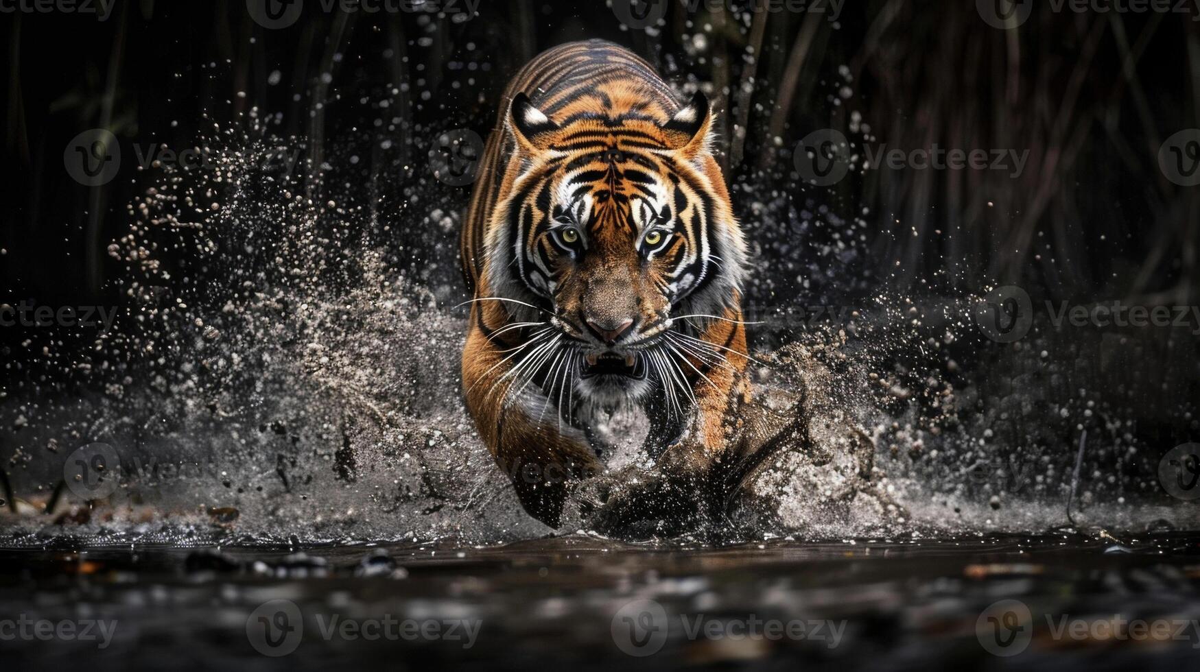 A striking photograph of a tiger representing its strength and fierce energy in Hindu and Buddhist healing practices as a symbol of the primal energy needed for growth an photo