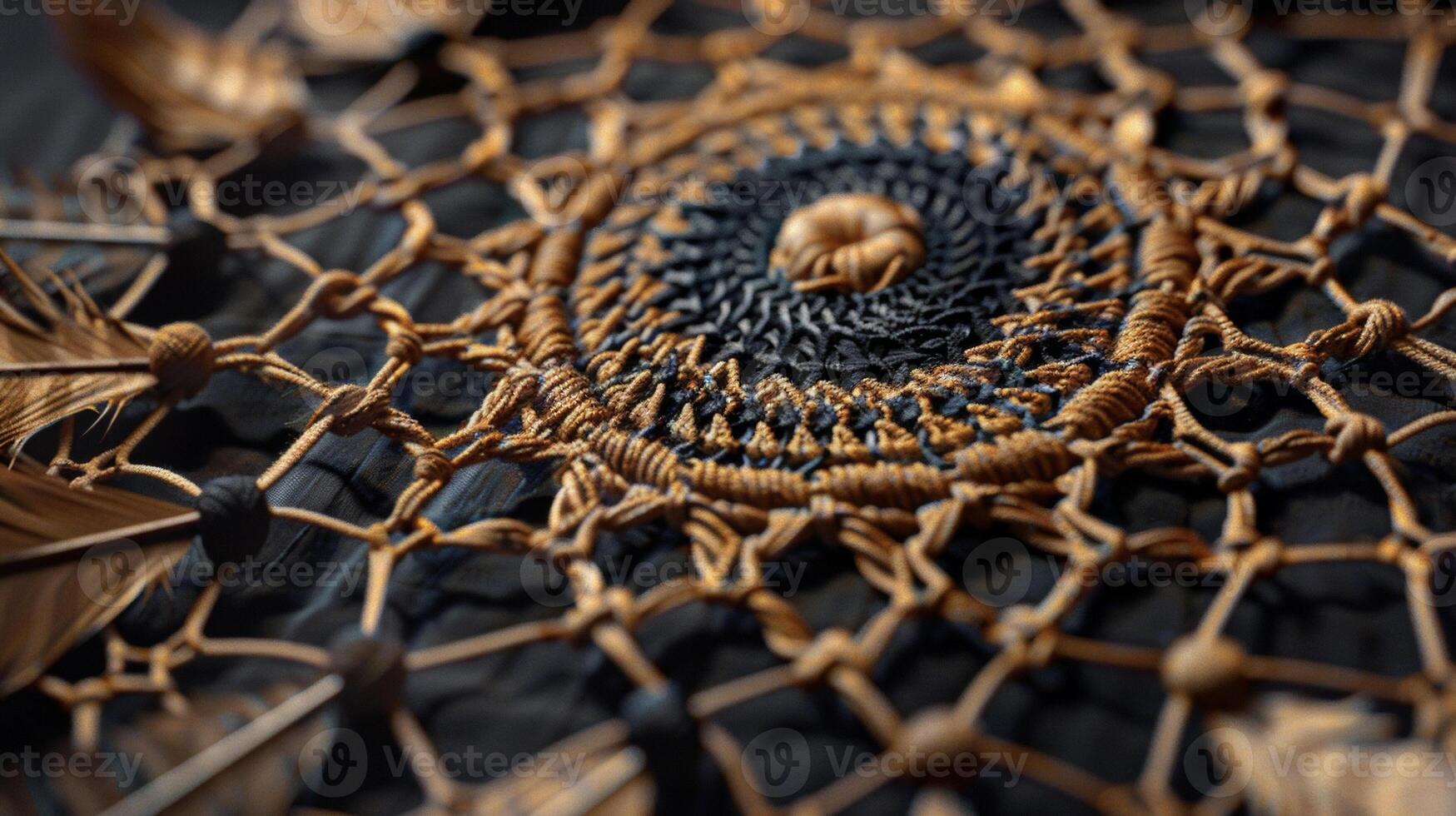 A detailed image of a dreamcatchers woven strands displays intricate patterns and textures representing the complexity and beauty of our inner worlds photo