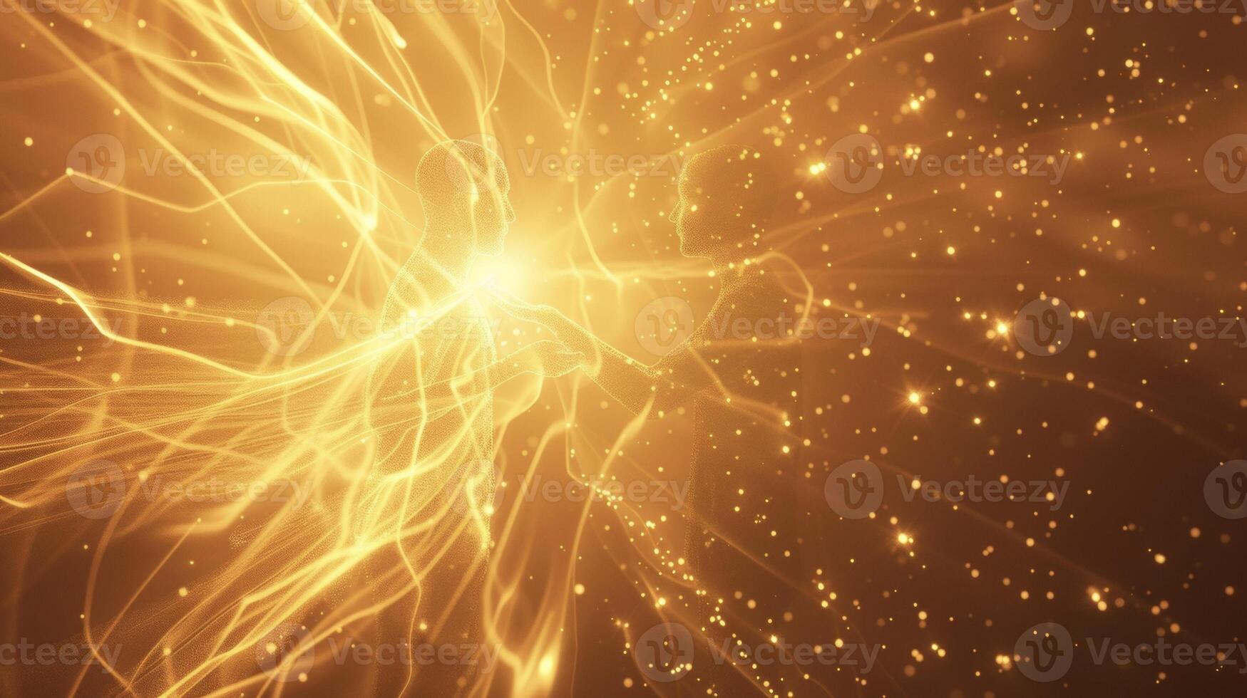 A visualization of two individuals one giving and one receiving energy connected by a beam of light illustrating the energy transfer in a Reiki attunement photo