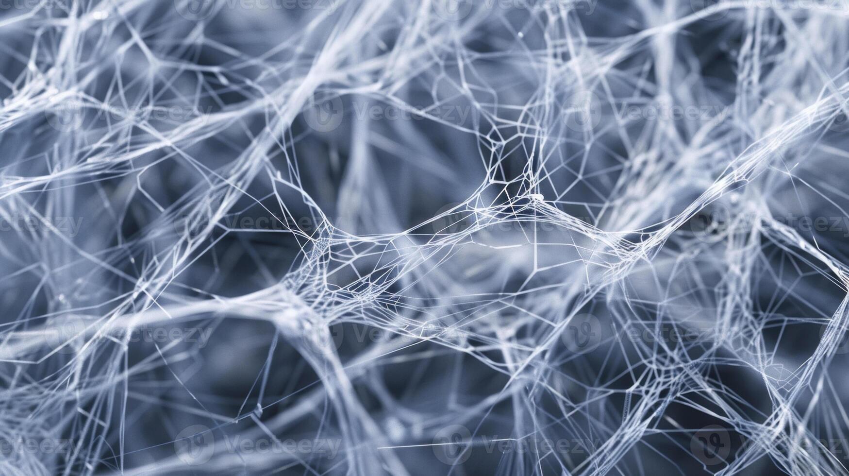 A magnified image of aerographite fibers interwoven in a complex pattern resembling a futuristic spider web. The composition is strong and flexible hinting at its potentia photo