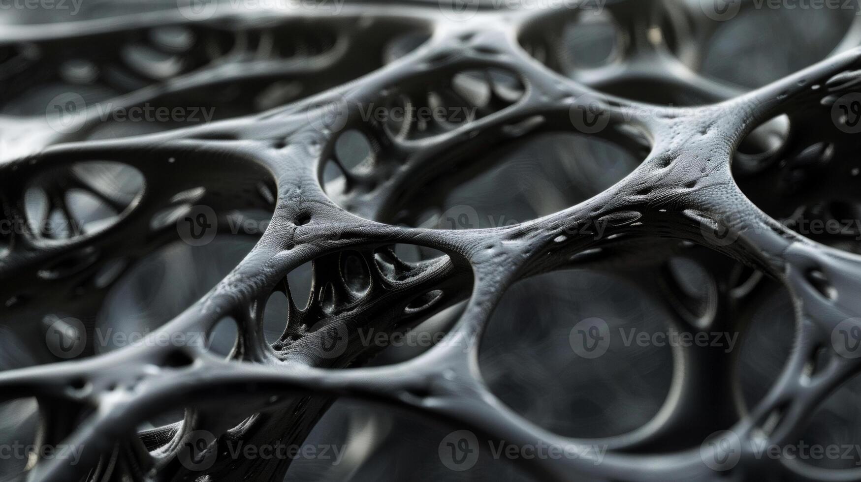 A closeup of a lightweight structure made of black aerographite material showcasing its intricate and delicate weblike structure. The material appears to be almost weightles photo