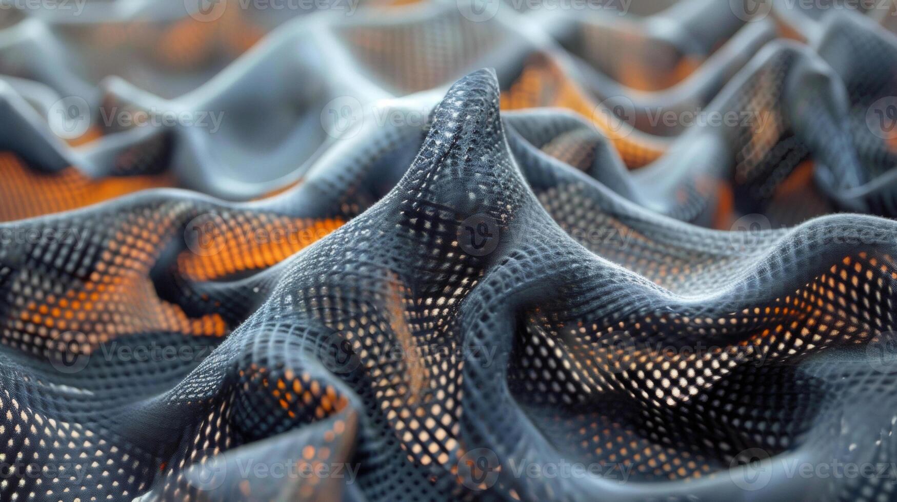 A closeup of a malleable fabric coated in a layer of shape memory polymer folds and twists with ease displaying the potential for adaptive and customizable clothing photo