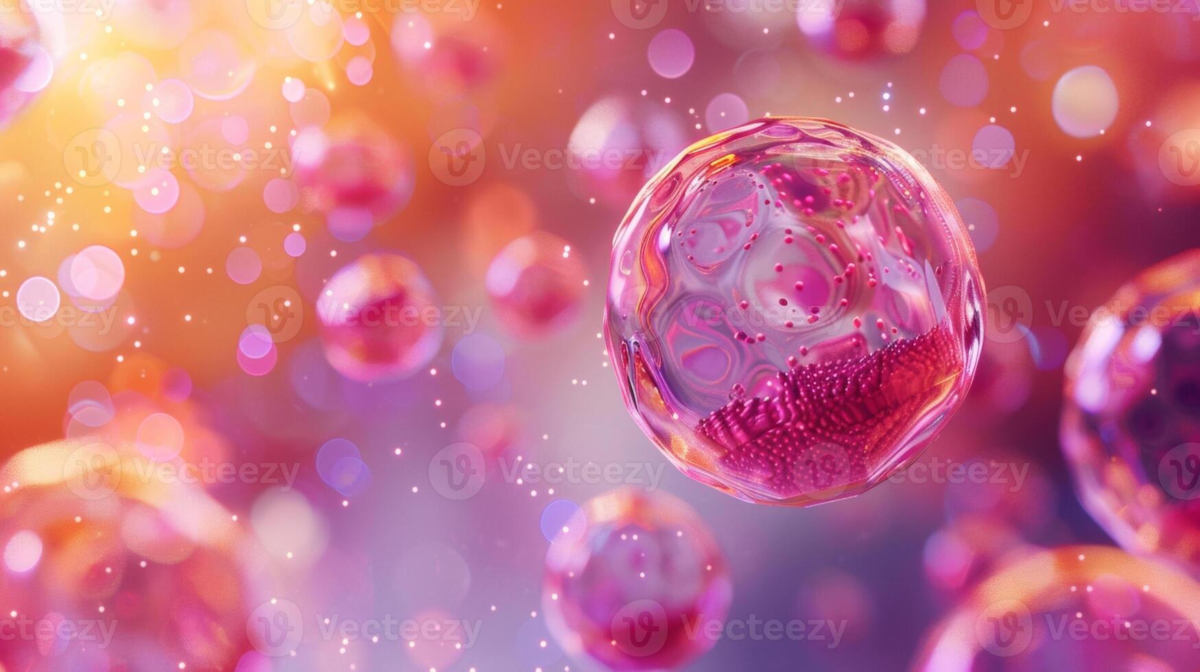 A closeup of a spherical nanoparticle designed for targeted drug delivery. With its precise size and surface properties this nanomaterial can navigate through the bodys natura photo