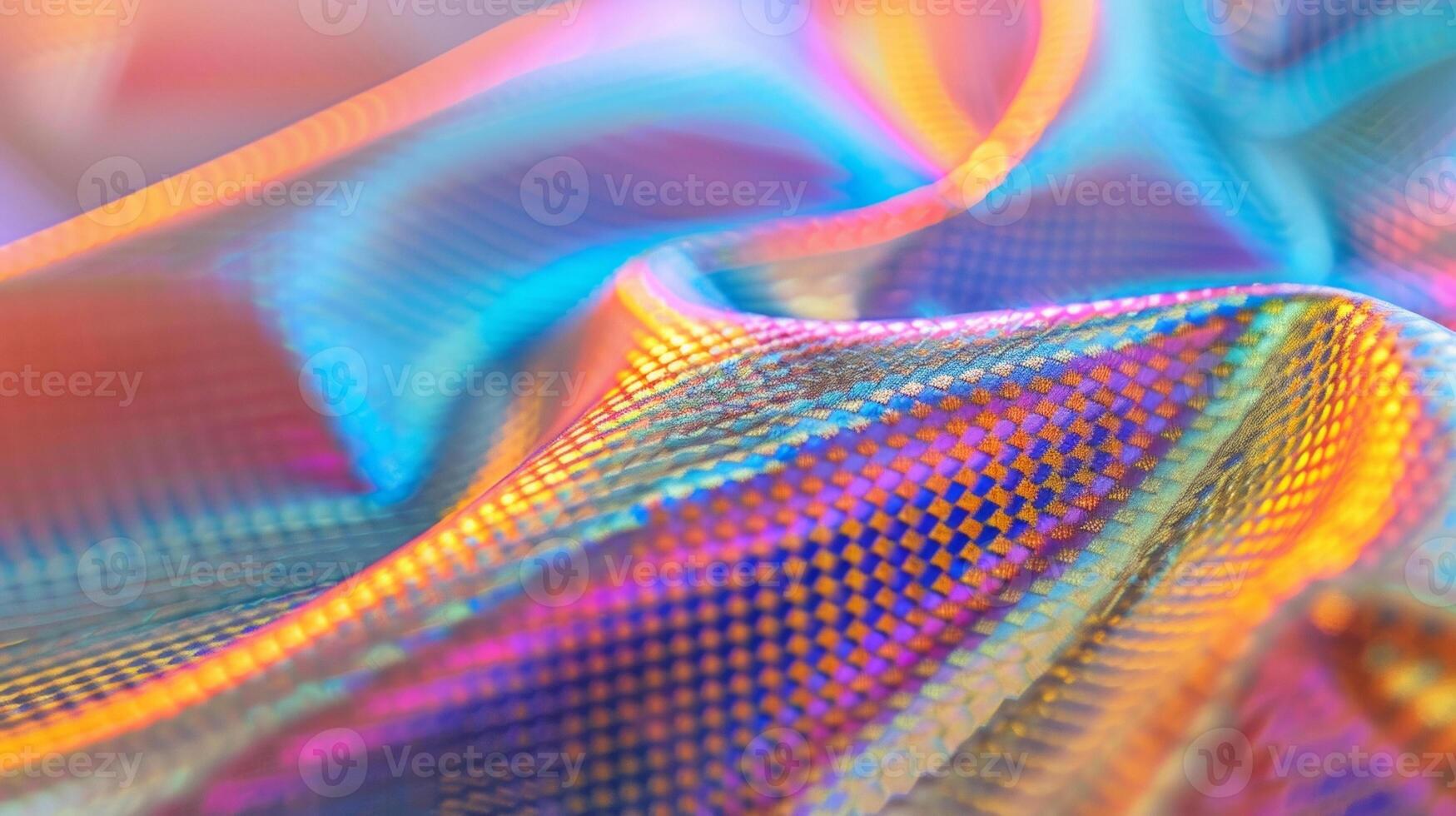 A closeup of a bright iridescent fabric with a unique pattern showcasing the development of new durable textiles that are both functional and aesthetically pleasing photo