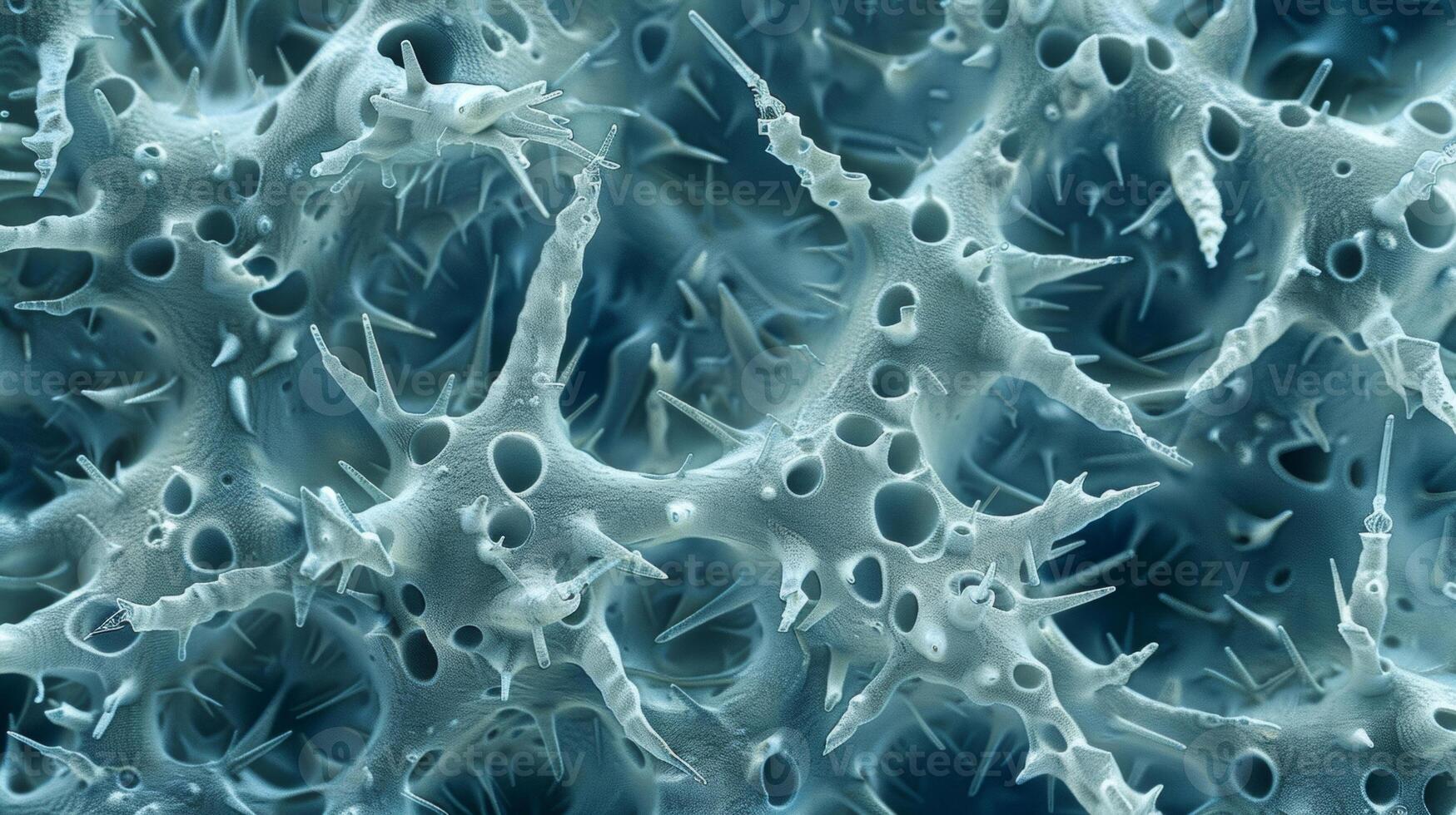 A microscope view of a superhydrophobic surface showing the intricate and elaborate structure of the material at a microscopic level. The surface is covered in countless tin photo