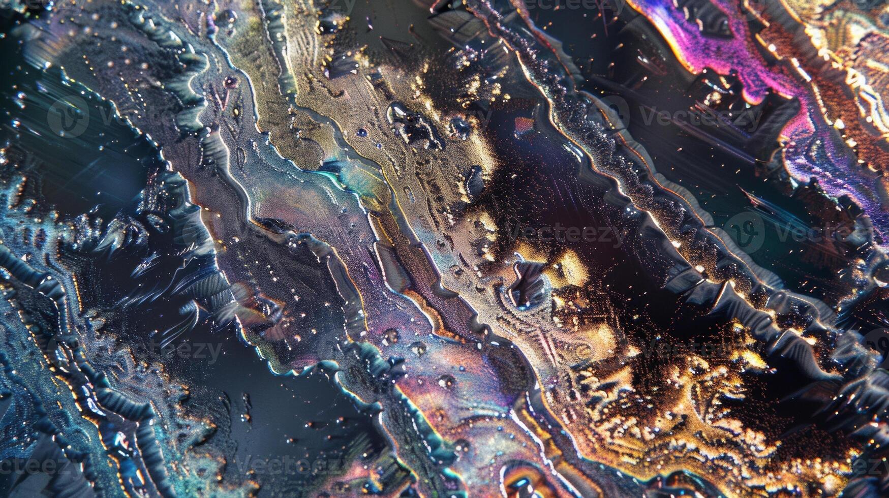 A microscopic view of a thin film of lightresponsive material revealing a pattern of intricate shapes and lines. Some areas appear dark while others are bright indicatin photo