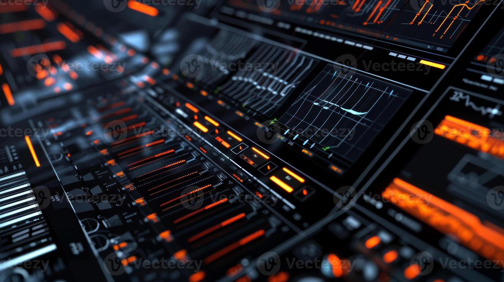 A detailed shot of a digital audio workstation with its screen displaying intricate waveforms and editing tools. This zoomedin image highlights the technological advancement photo
