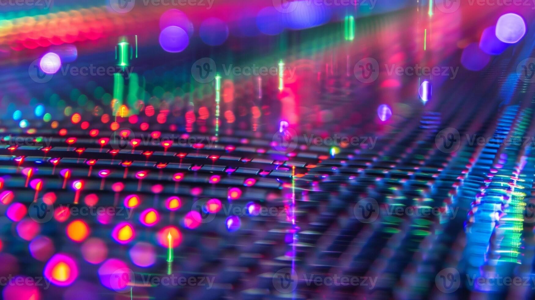 A closeup shot of a computer screen with a grid of brightly lit pixels. The description explains that these are quantum dots in action allowing for vibrant and accurate color photo