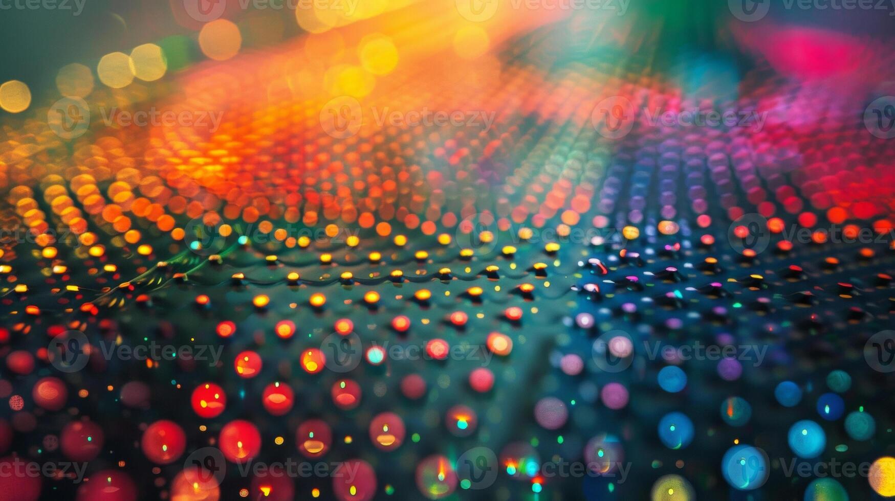 A detailed shot of a thin film of Quantum Dots carefully coated onto a glass substrate. The tiny dots are evenly spaced and arranged in a grid ready to be used in a displa photo