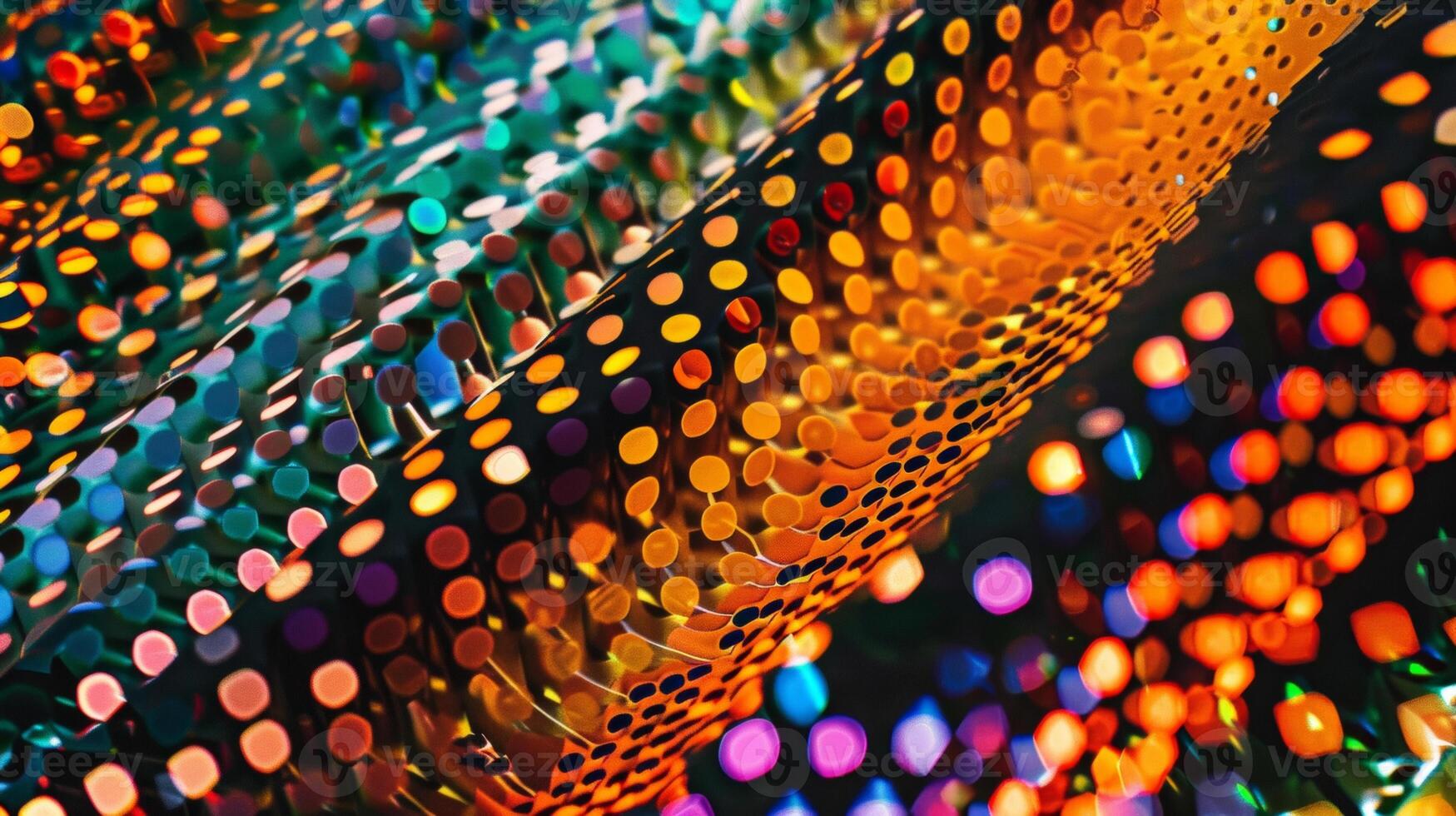 A magnified view of a Quantum Dot display panel with individual pixels made up of thousands of these tiny dots. The precise positioning and size of each dot allows for greate photo