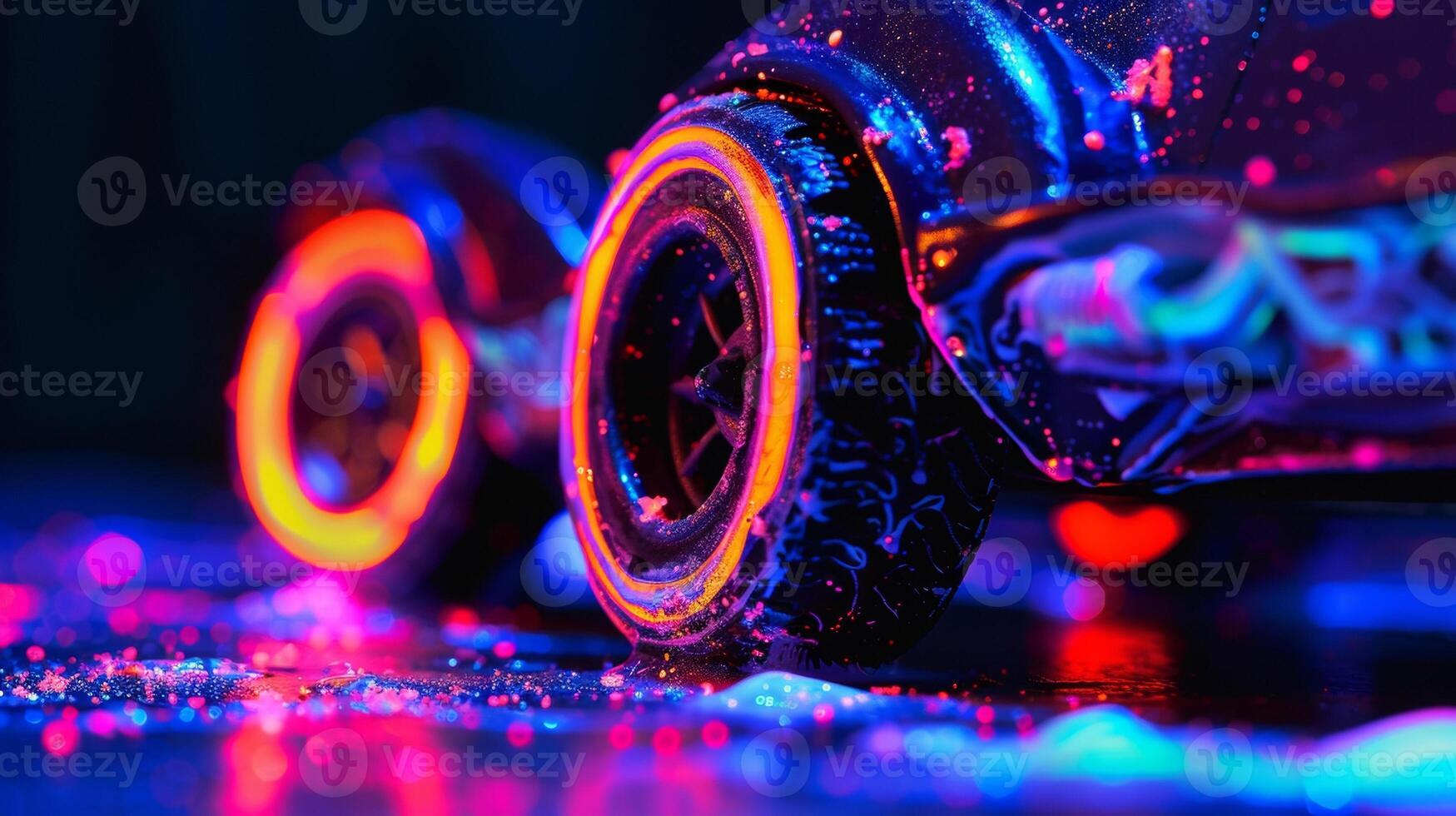 An upclose view of a toy car with photoluminescent wheels demonstrating the practical use of these pigments in creating eyecatching and playful designs photo