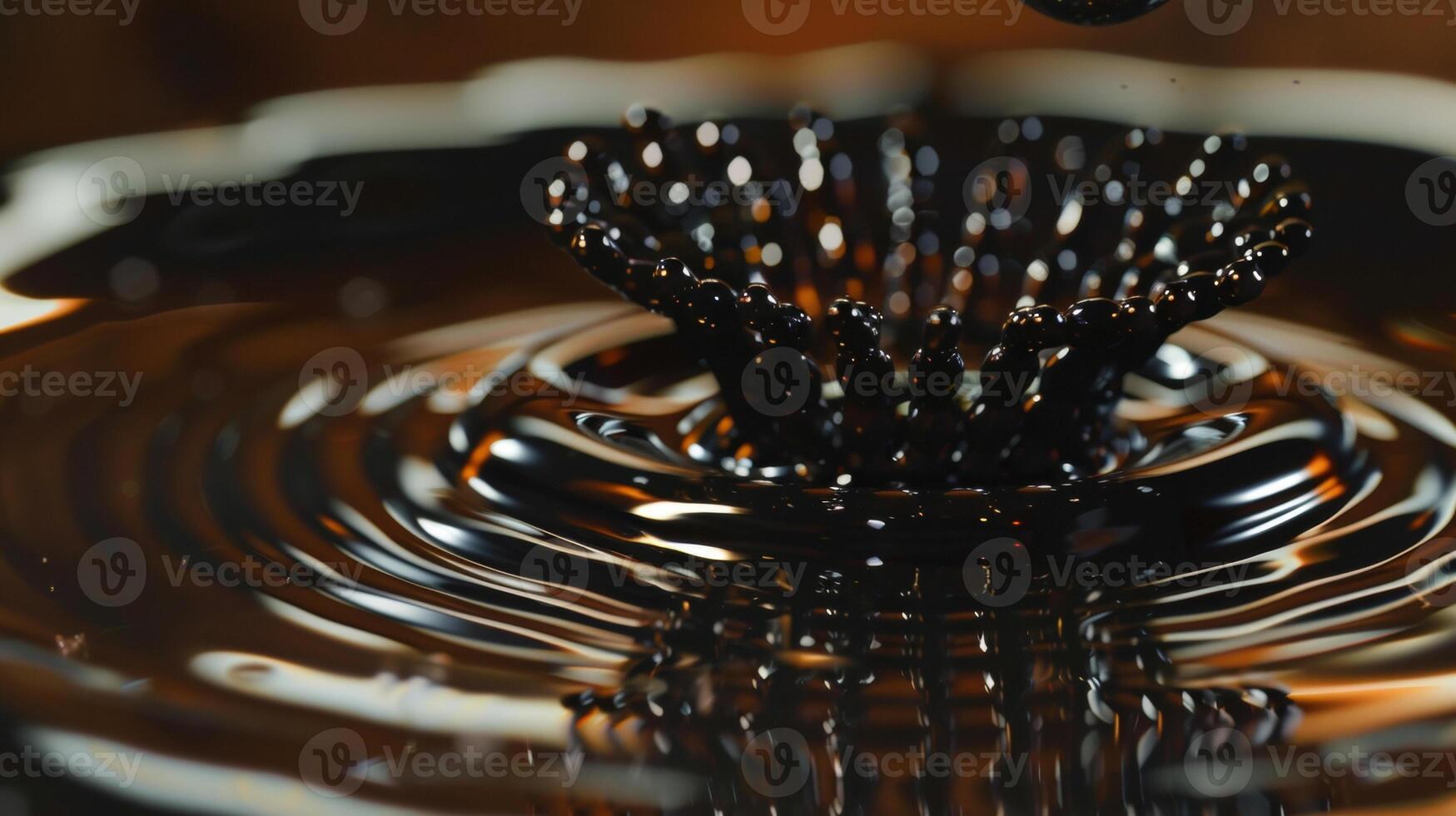 A magnet hovers just above the ferrofluid causing it to react and rise up to meet it. The two seem to form a sort of invisible bond with the ferrofluid tracing the contour photo