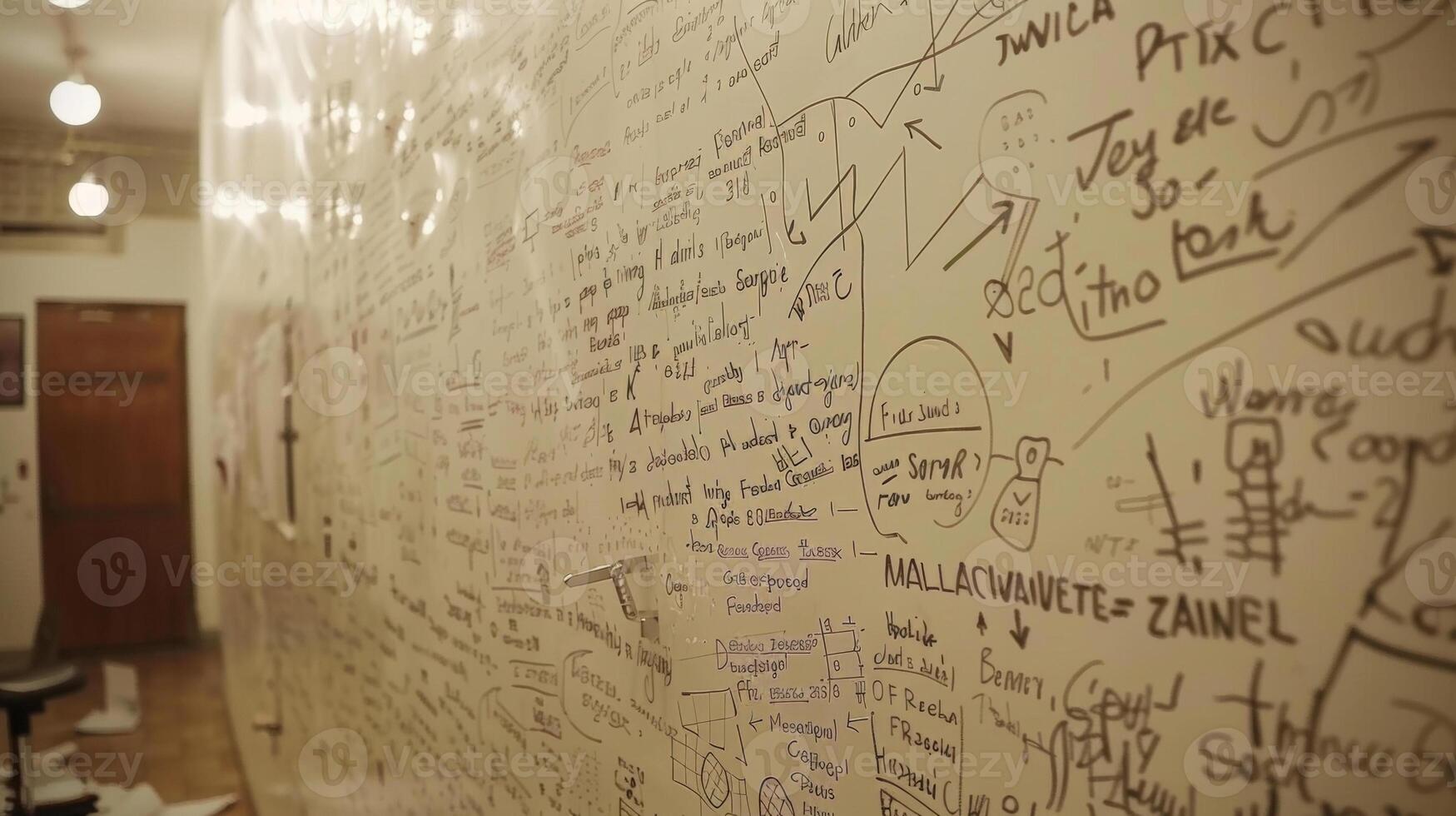A tight shot of a whiteboard covered in equations and illustrations with the words Fusion Simulation scrawled at the top. This represents the theoretical and computationa photo