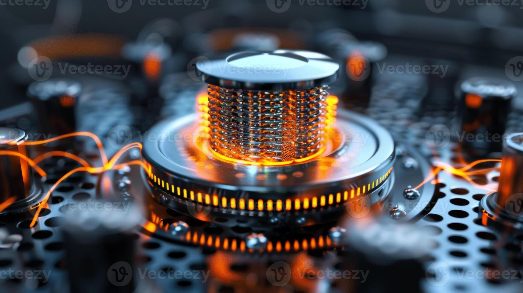 A detailed view of a microphone with a piezoelectric element capturing sound waves and converting them into an electrical signal photo