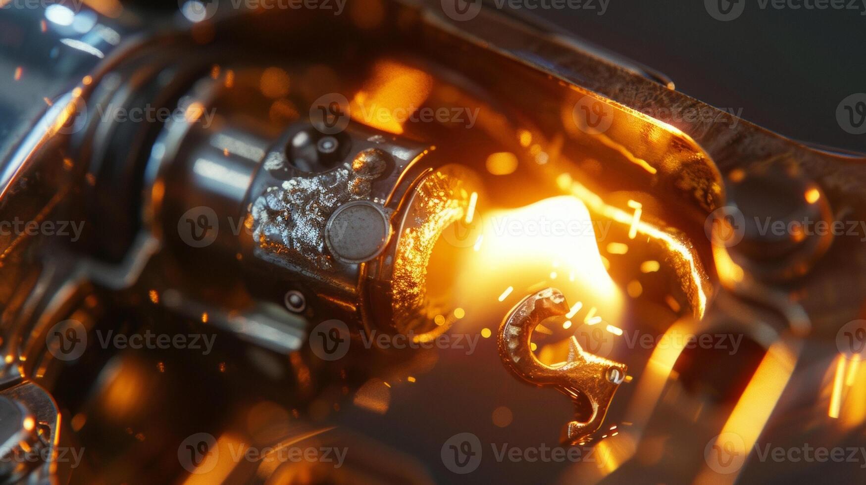 A closeup of the inside of a lighter showing the piezoelectric crystal responsible for creating the spark that ignites the flame photo