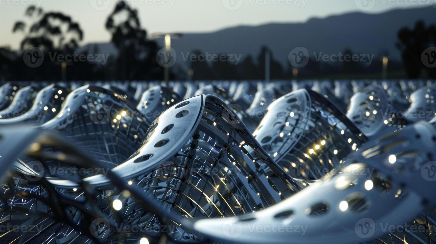 A closeup of the solar panels showcasing the unique design and placement of the luminescent concentrators directing light towards the solar cells for maximum efficiency photo