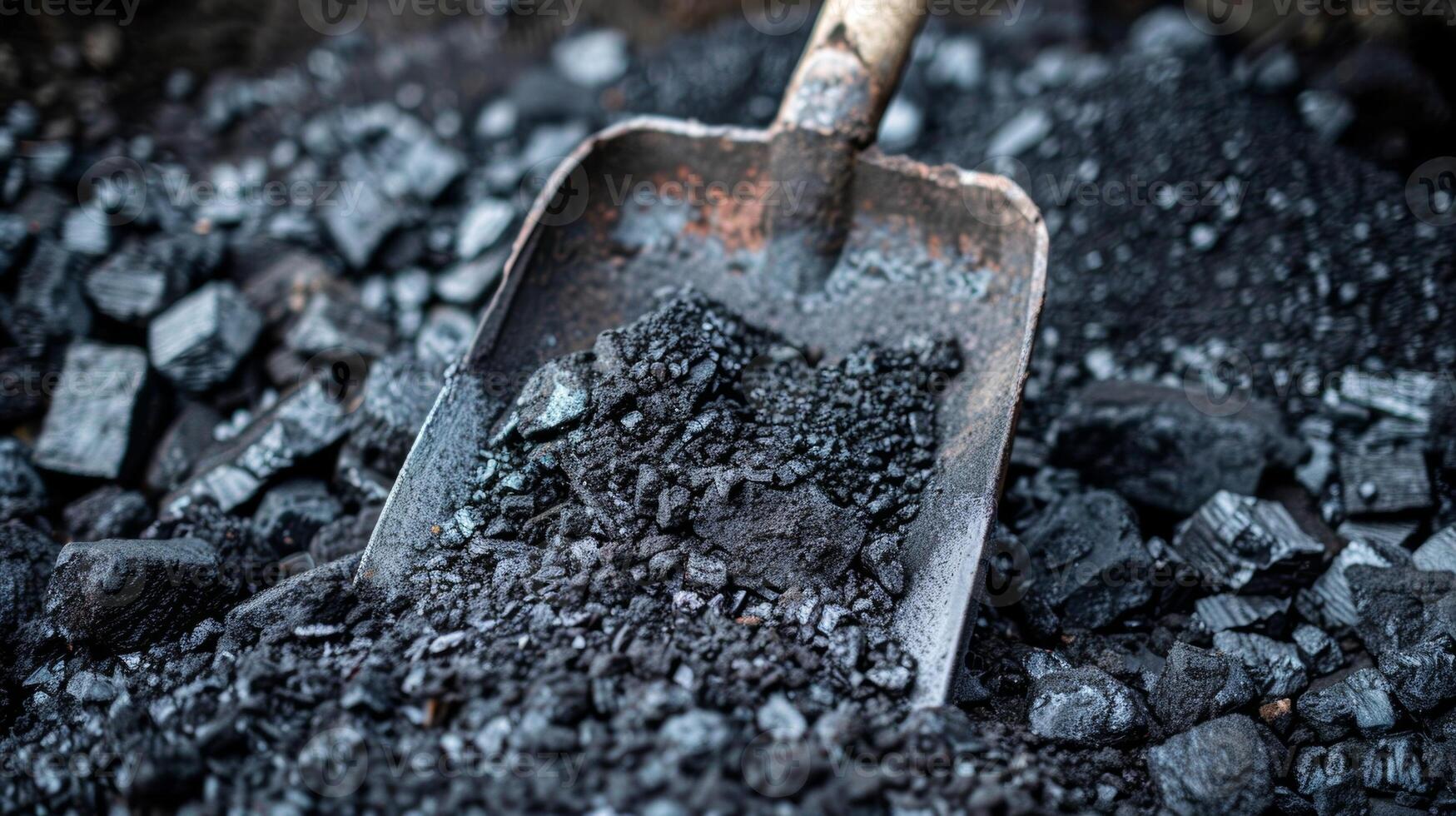 Black coal is shoveled into large open pits where it is sorted and separated by size photo