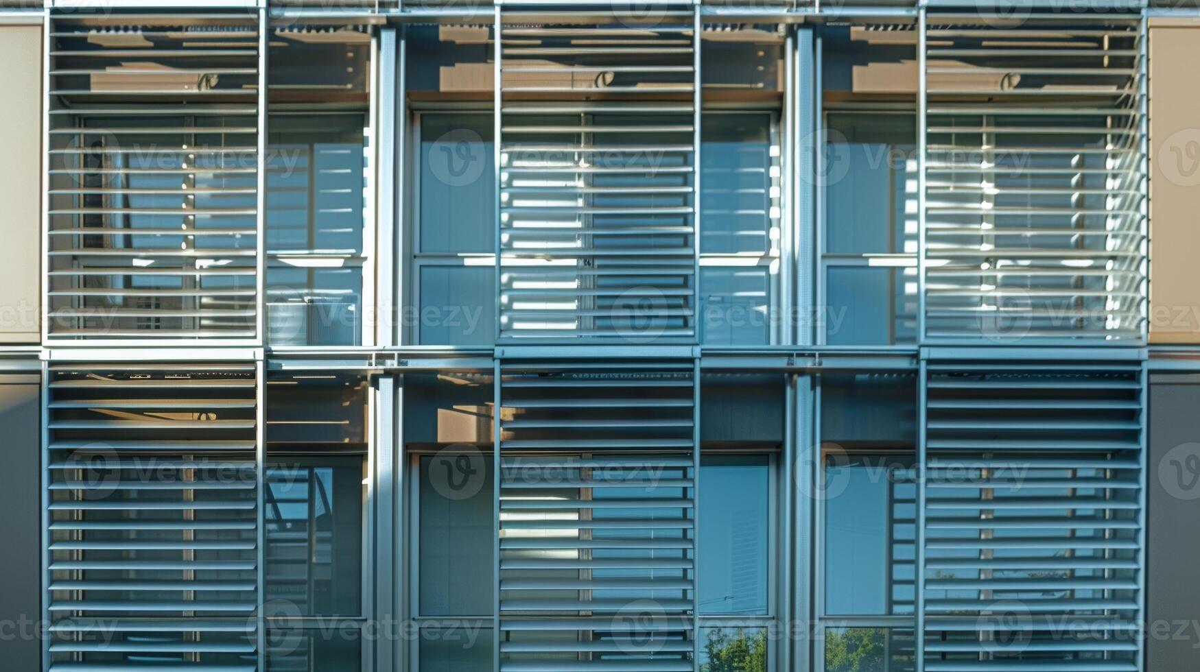 The buildings windows covered with thick metal shutters photo