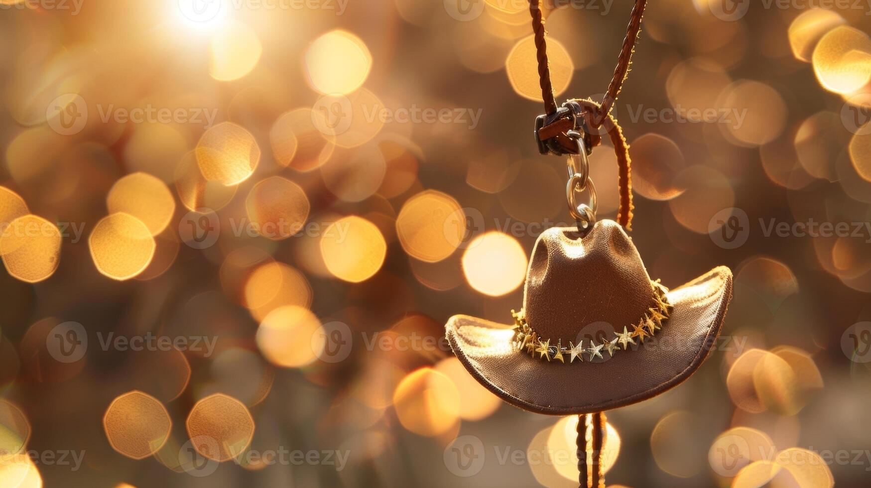 A cowboy hatshaped charm dangles from a leather cord adding a unique touch to a bracelet photo