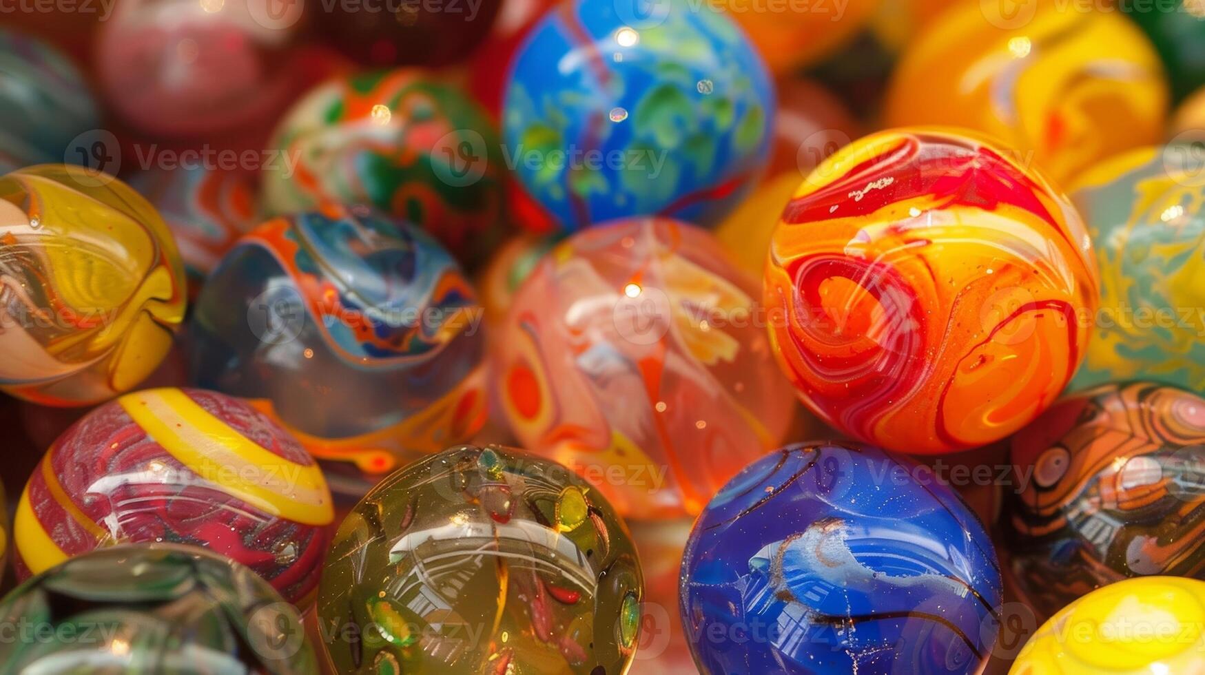A display of colorful marbles some resembling cowboy hats or bandanas brings to mind childhood games and memories of simpler times photo