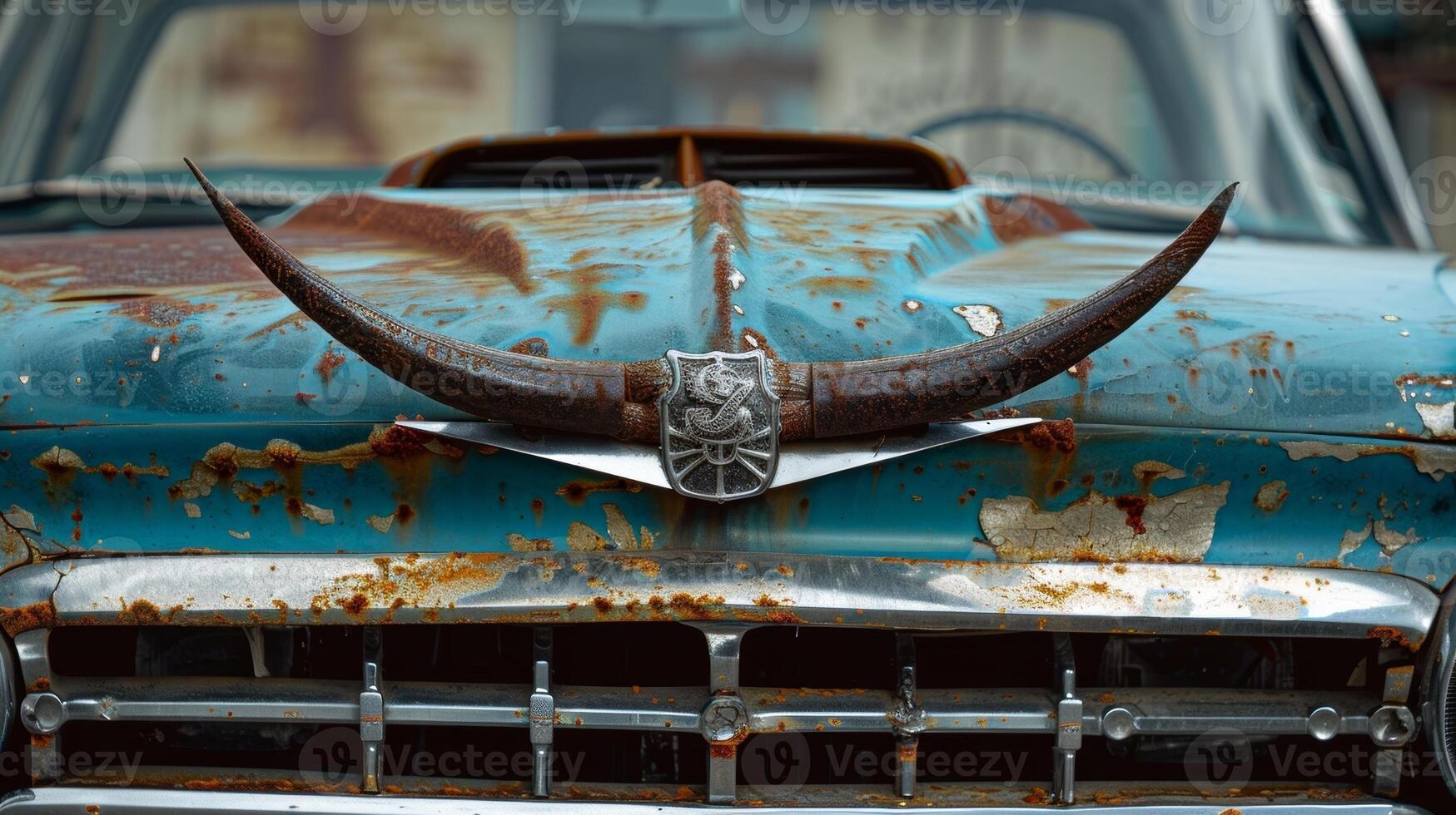 Rodeo Ready A classic muscle car with a rugged twist featuring bull horns on the front grill and a rugged worn leather interior photo