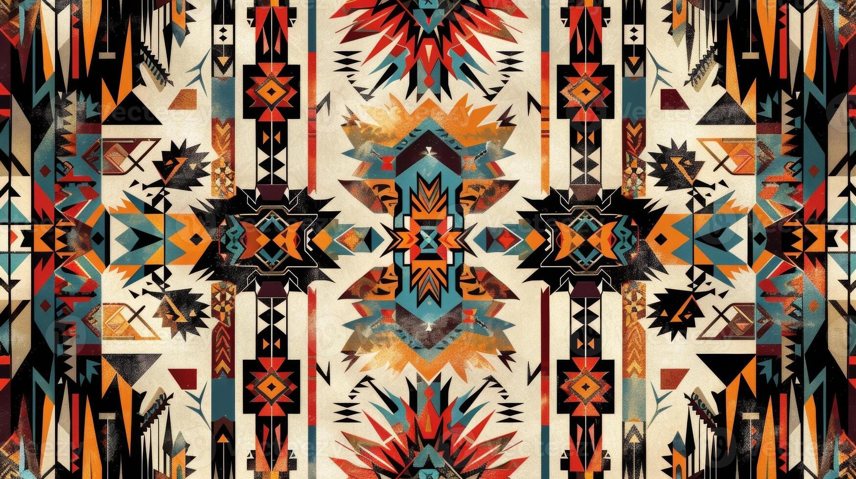 A colorful and intricate tapestry featuring traditional Native American designs and symbols photo