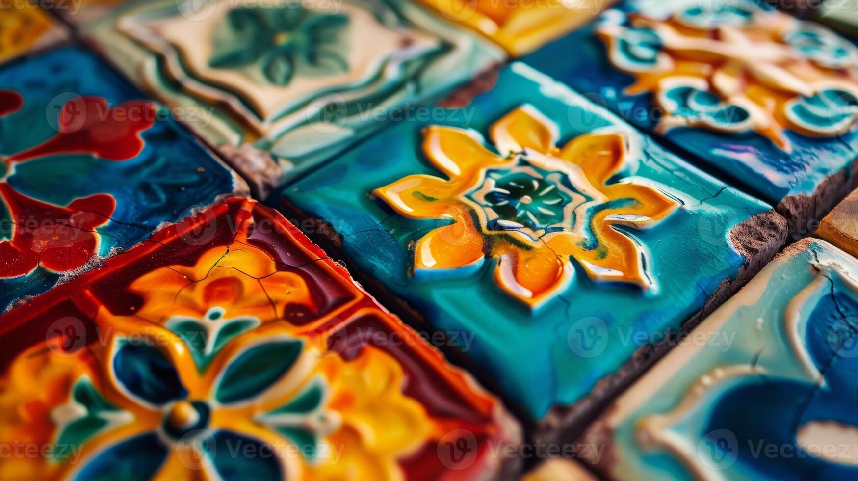 The tiles are then glazed and painted with vibrant colors adding both beauty and functionality to the finished product photo