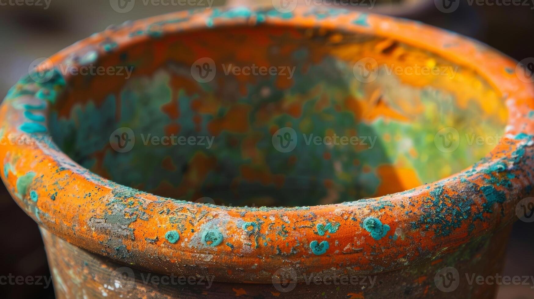 The vibrant colors of a mud pot featuring shades of brown orange and green caused by the different minerals in the mud photo