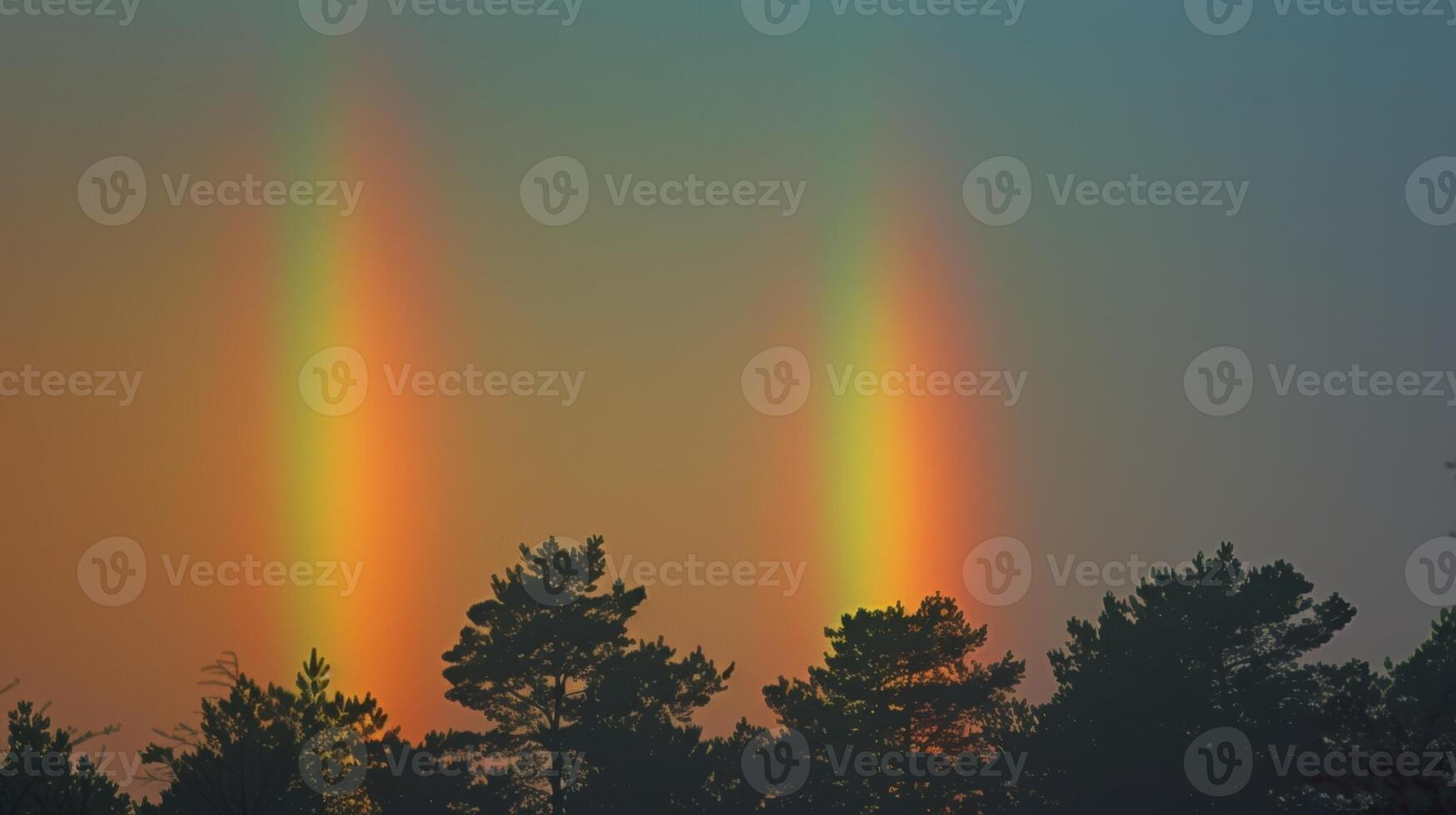 A harmonious blend of colors as two rainbows appear together in the sky photo